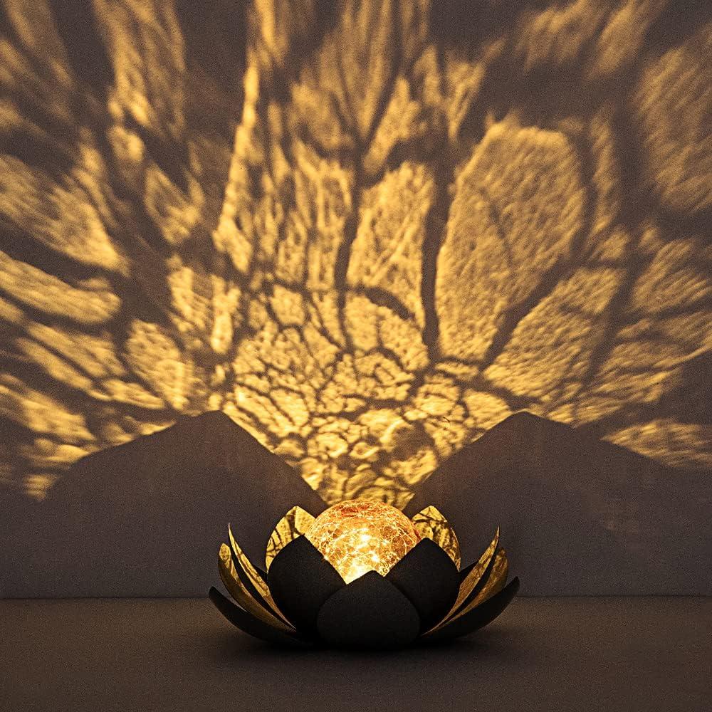 Amber Crackle Glass Lotus Solar Garden Light