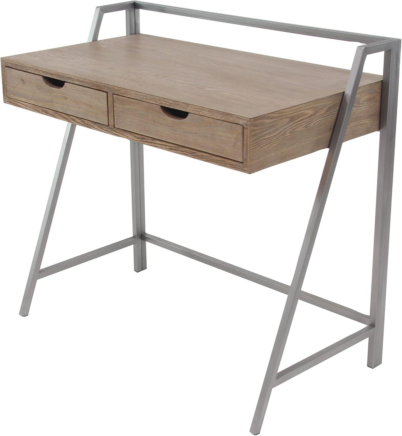 Modern Brown Wood and Iron Desk with 2 Drawers, 38" x 34"