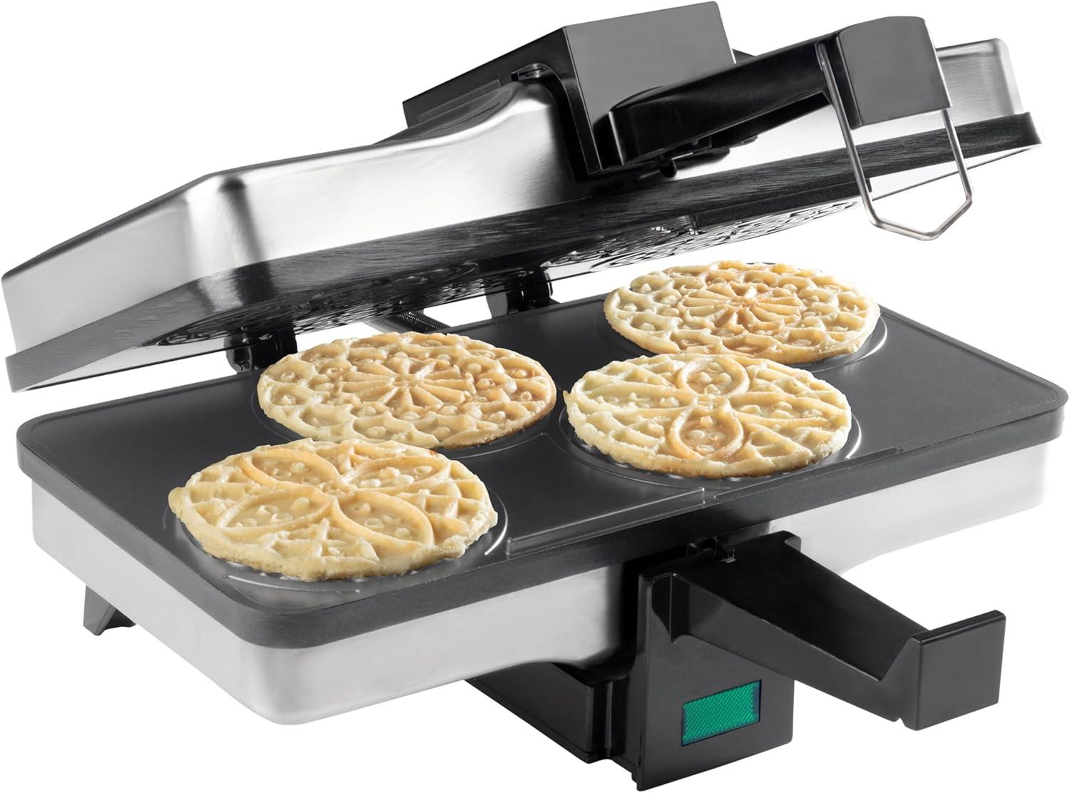 CucinaPro Piccolo Pizzelle Baker- Nonstick Electric Press Makes 4 Mini Cookies at Once w Recipe Guide - Fun Baking Supplies for Parties & Desserts