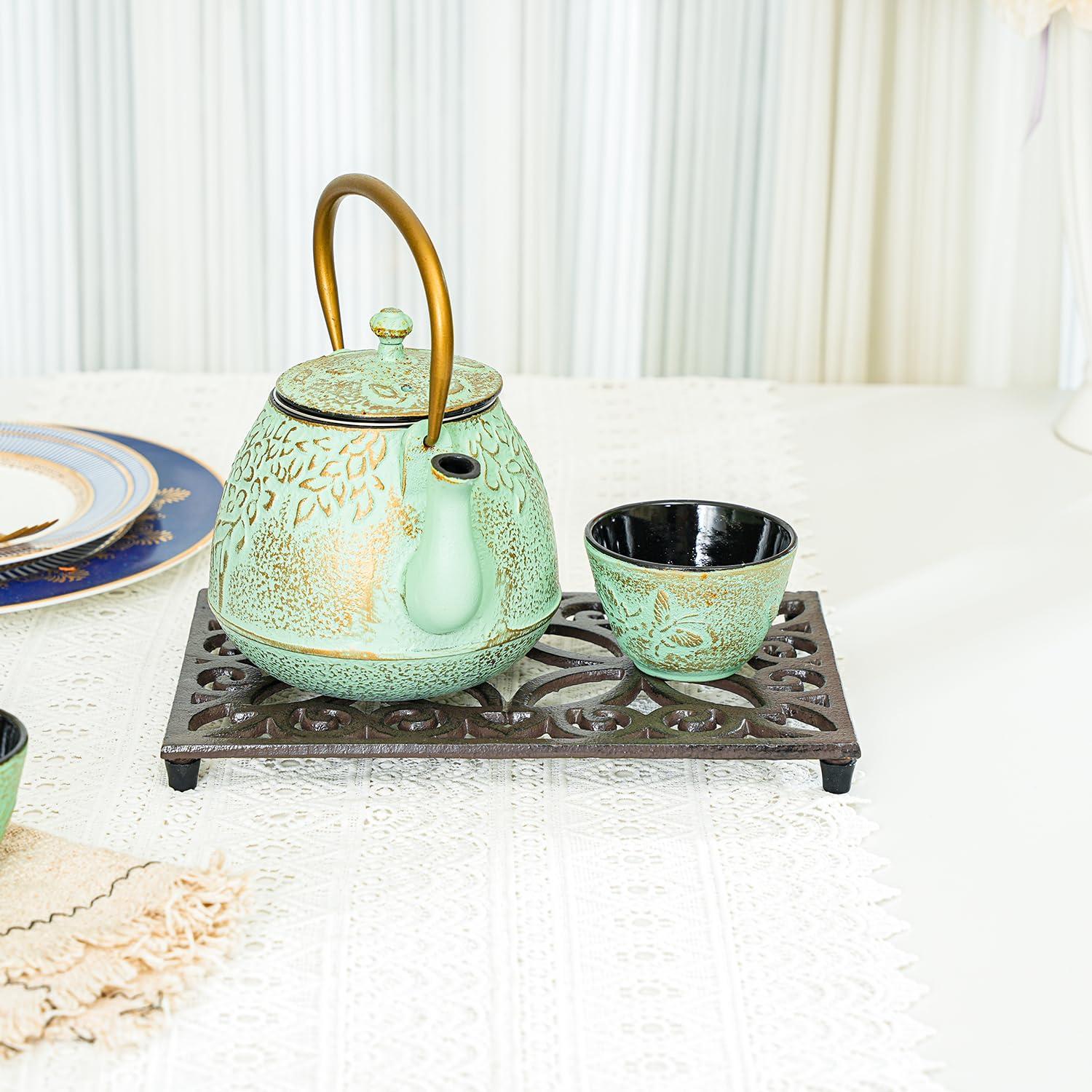 Sungmor Rectangle Cast Iron Trivets, Metal Trivet for Hot Pots and Pans, Heavy Duty Rustic Wood Stove Tea Pot Trivet, Decorative Hot Pot Holder for Kitchen Counter and Dining Table