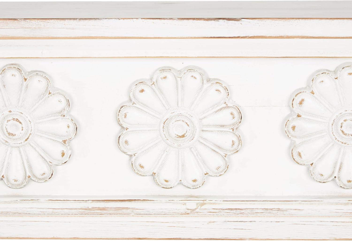 DecMode 36" x 5" Intricate Carved 1-Tier White Floral Wall Shelf