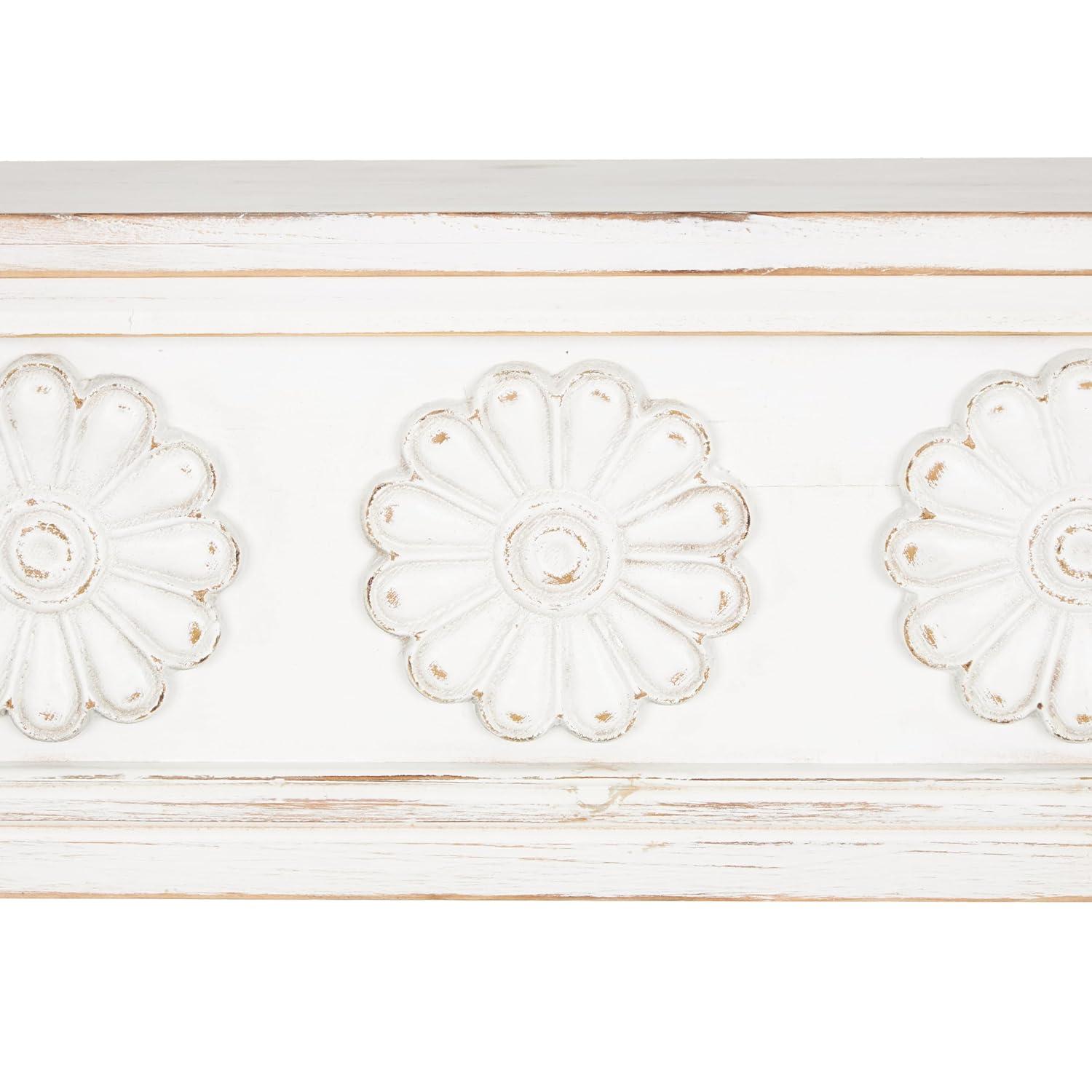 DecMode 36" x 5" Intricate Carved 1-Tier White Floral Wall Shelf