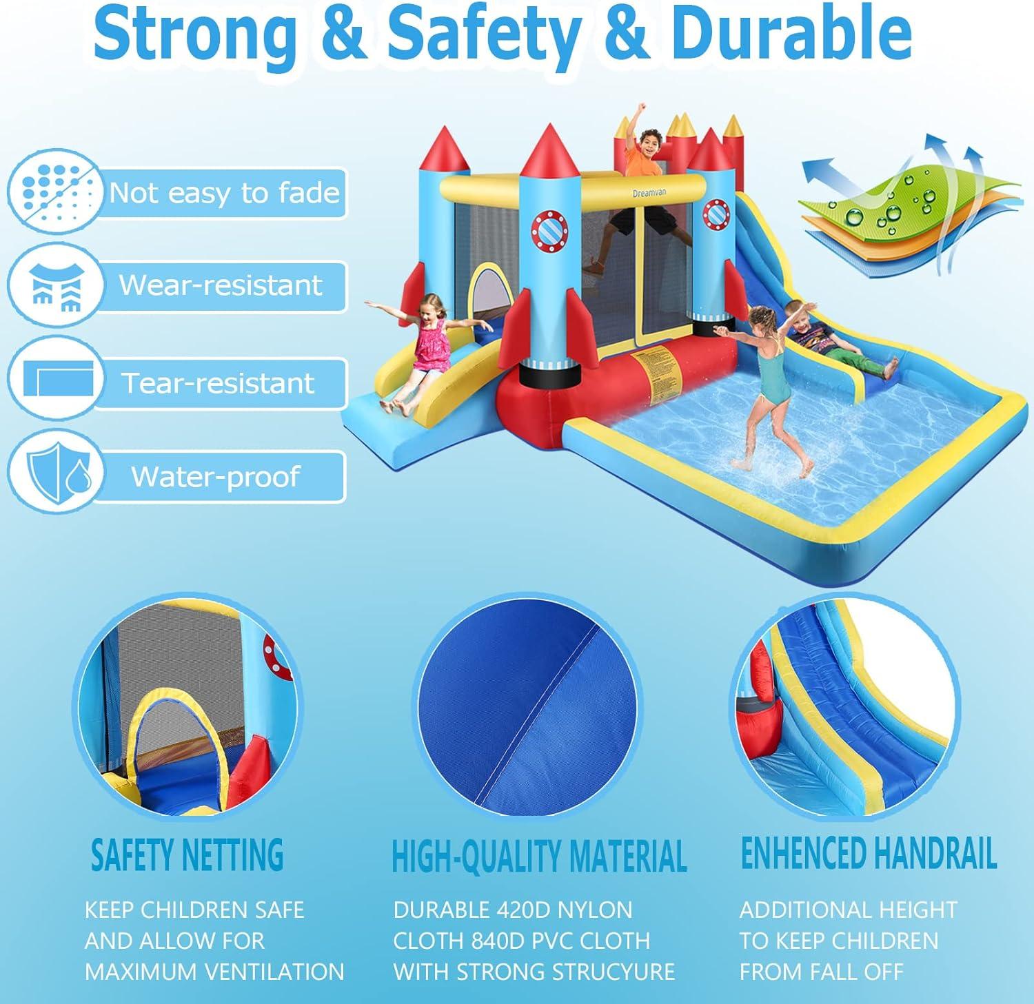 Ktaxon Inflatable Bounce House with Blower for Kids 3+, Indoor & Outdoor Bouncy Castle with Slide, Perfect for Birthday Parties, Backyard, Lawn