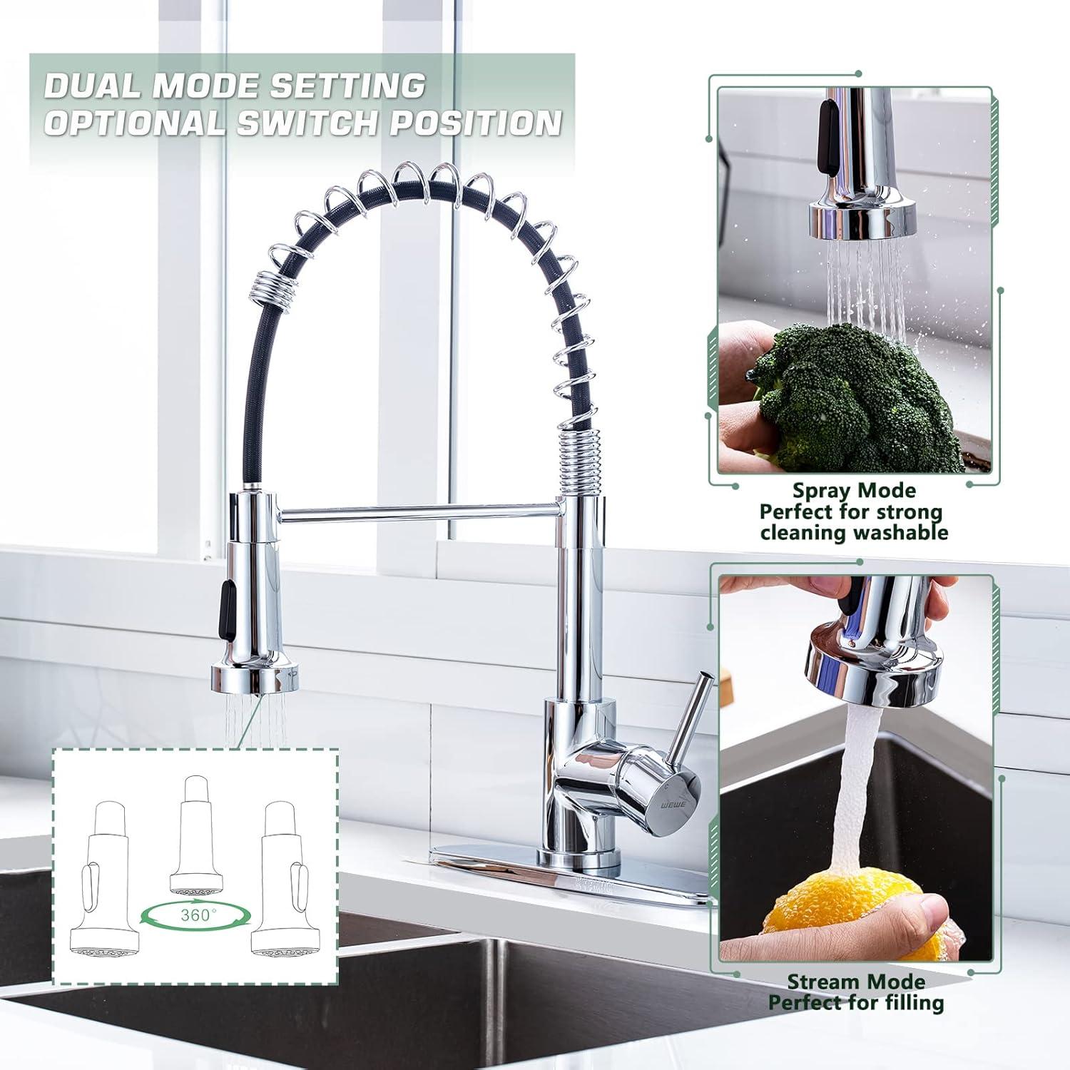 Polished Chrome Stainless Steel Pull Down Kitchen Faucet with Spray