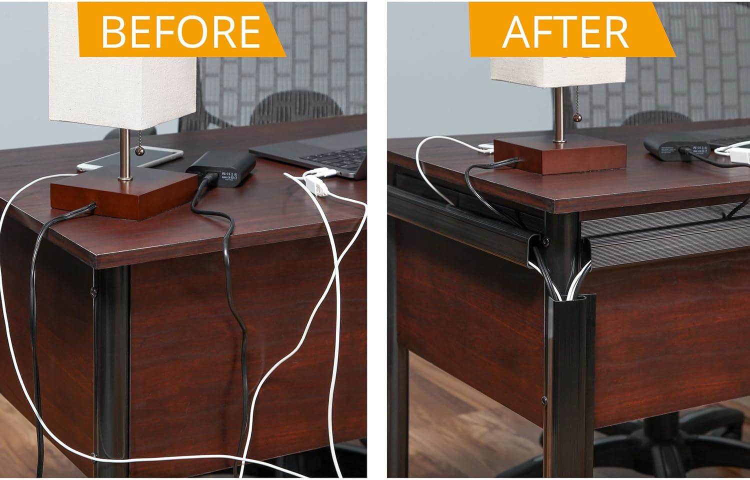 J Channel Cable Management - 5-Pack 16-Inch Raceway Channels - Cord Hider Kit for Desk, Office, and Kitchen Use by Simple Cord (Black)