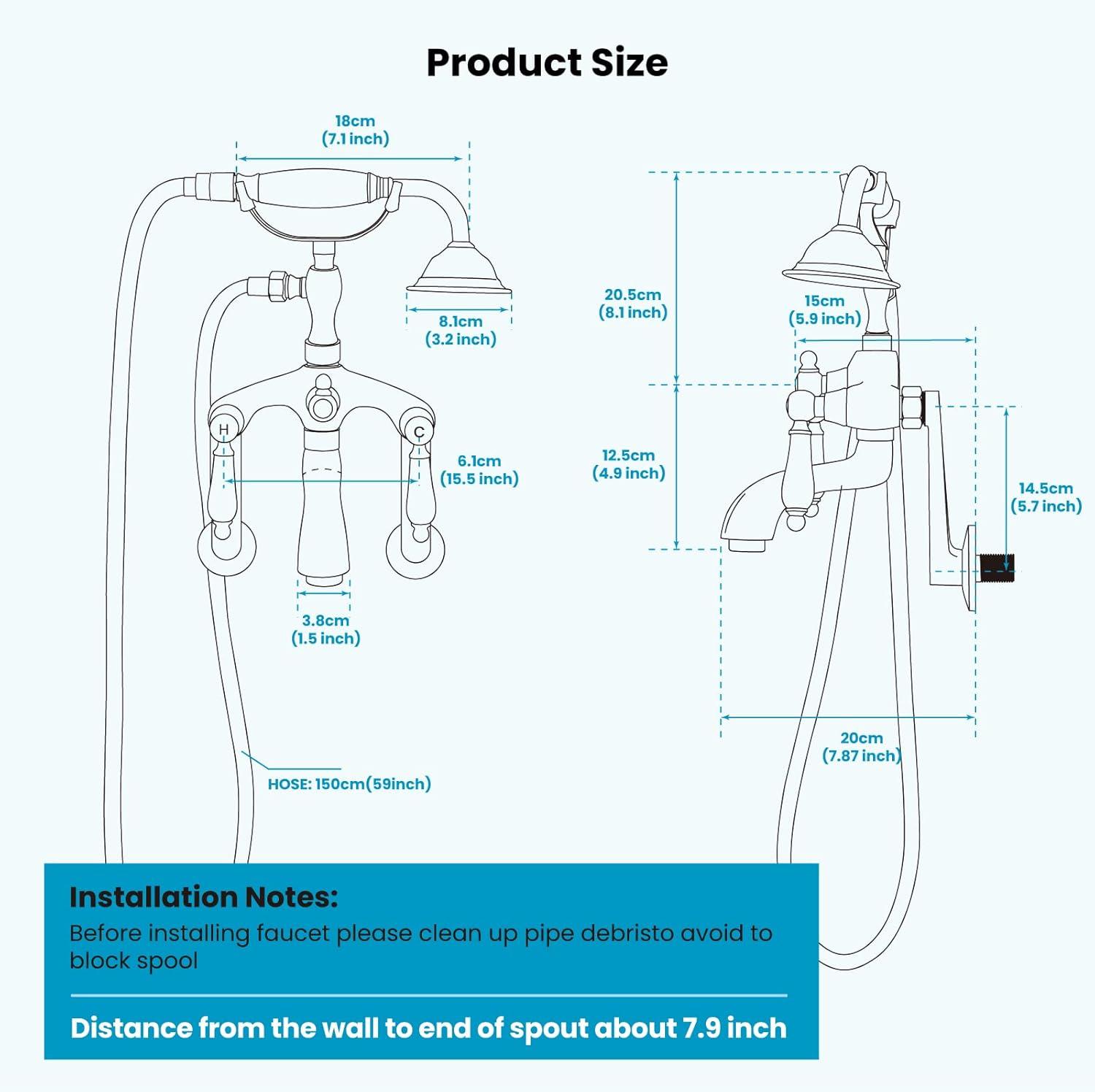 2 Handle Wall Mounted Clawfoot Tub Faucet