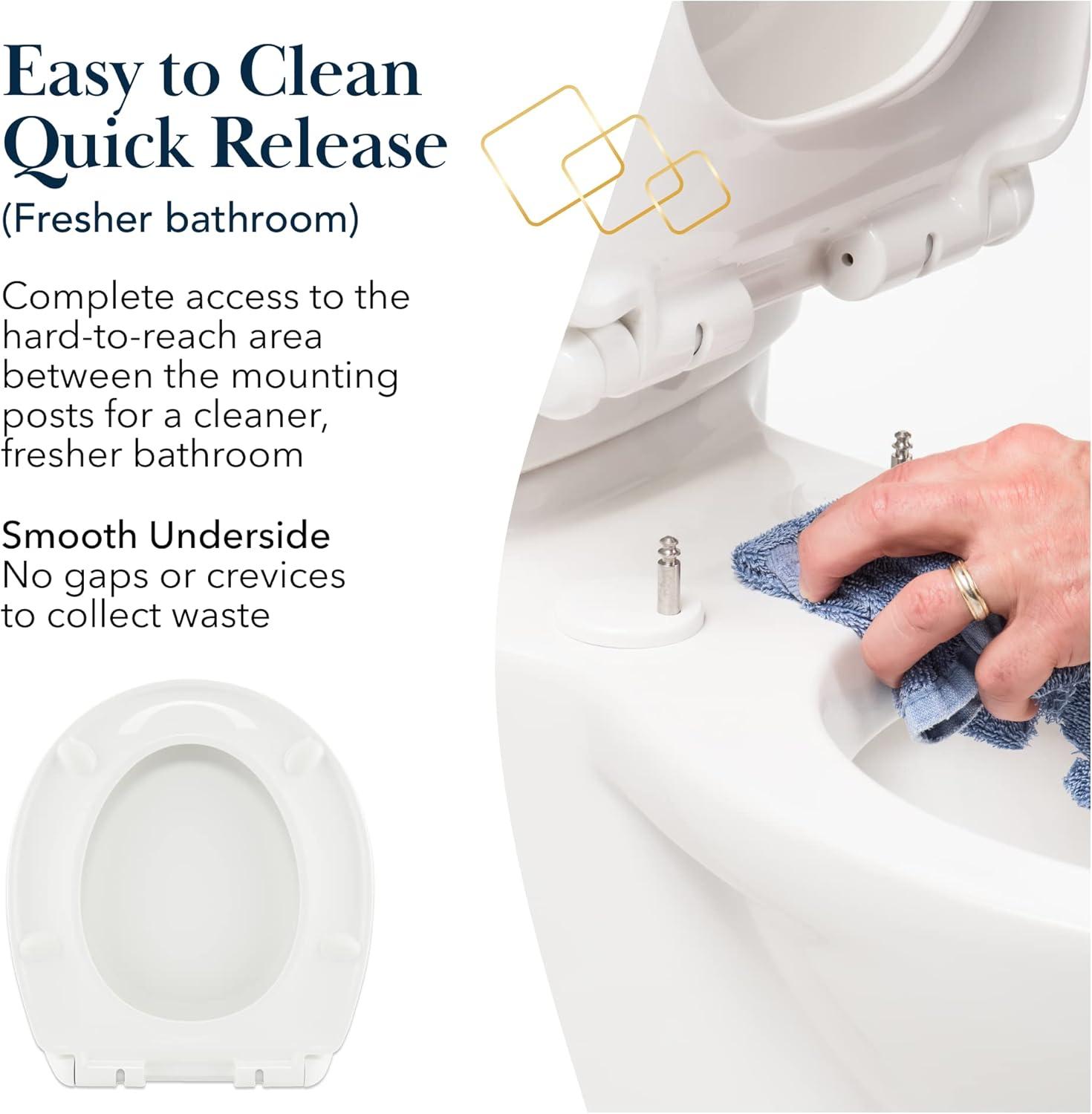 Elongated Toilet Seat BR501-01 Quiet Close, Stain-Resistant and Easy to Keep Clean, Heavy Duty, Fits All Toilet Brands, Executive Series -Biscuit/Linen