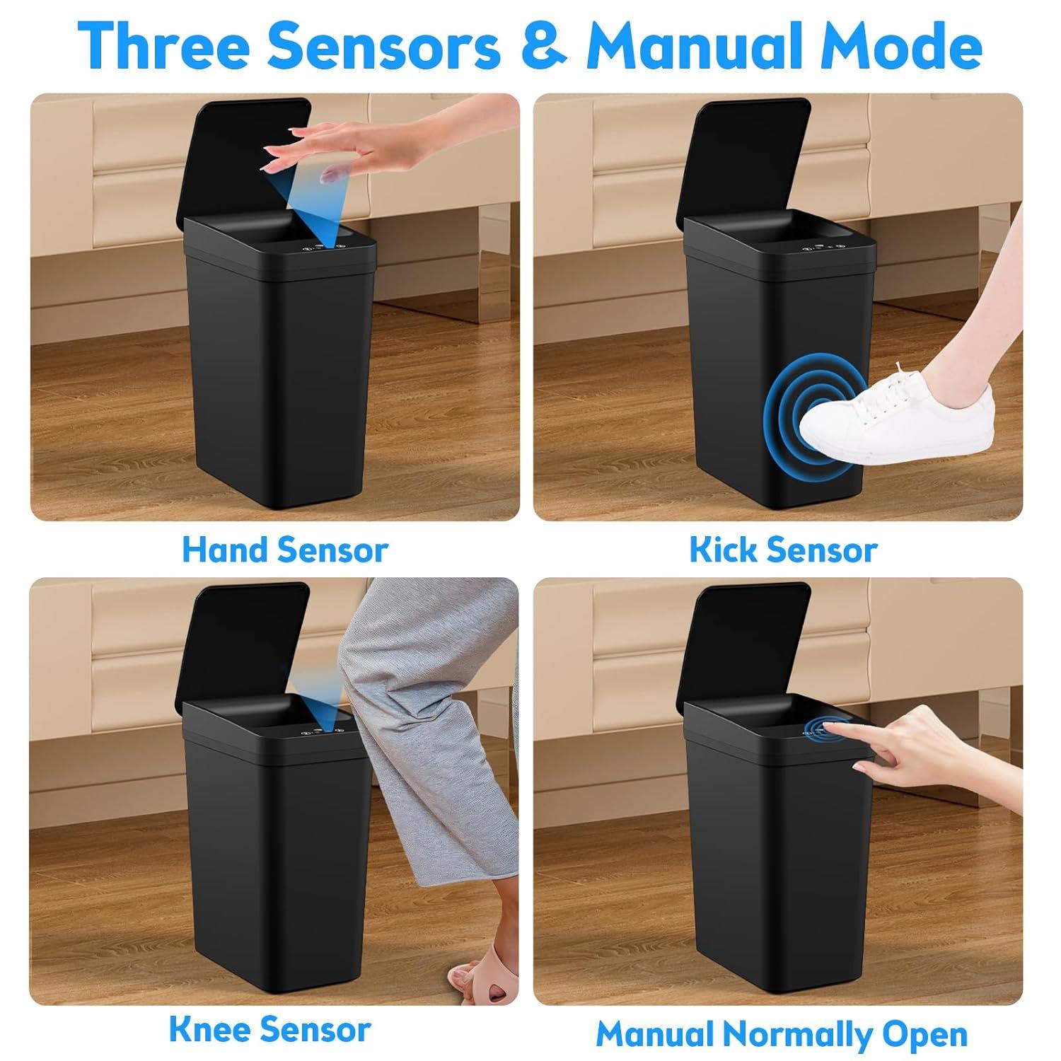 Black 2.2 Gallon Touchless Motion Sensor Trash Can Set