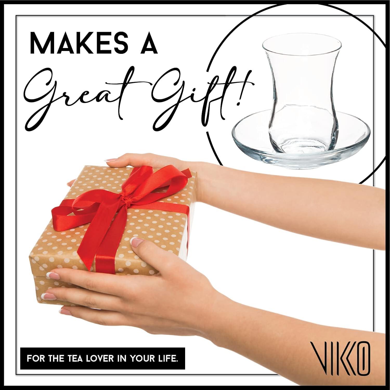 Clear Glass Turkish Tea Cups with Saucers, 4 Oz, Set of 6