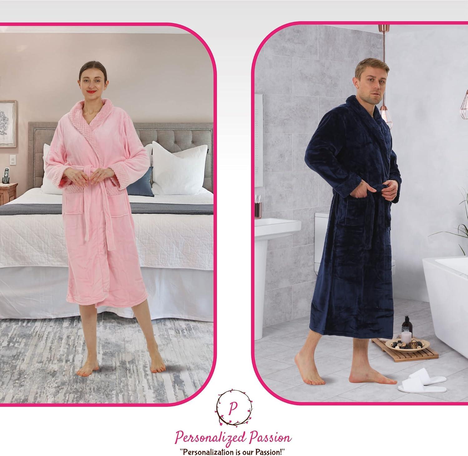 Plush Robe for Women and Men - His and Her Robes with Personalization Options - Super Soft Luxurious Spa Bathrobes