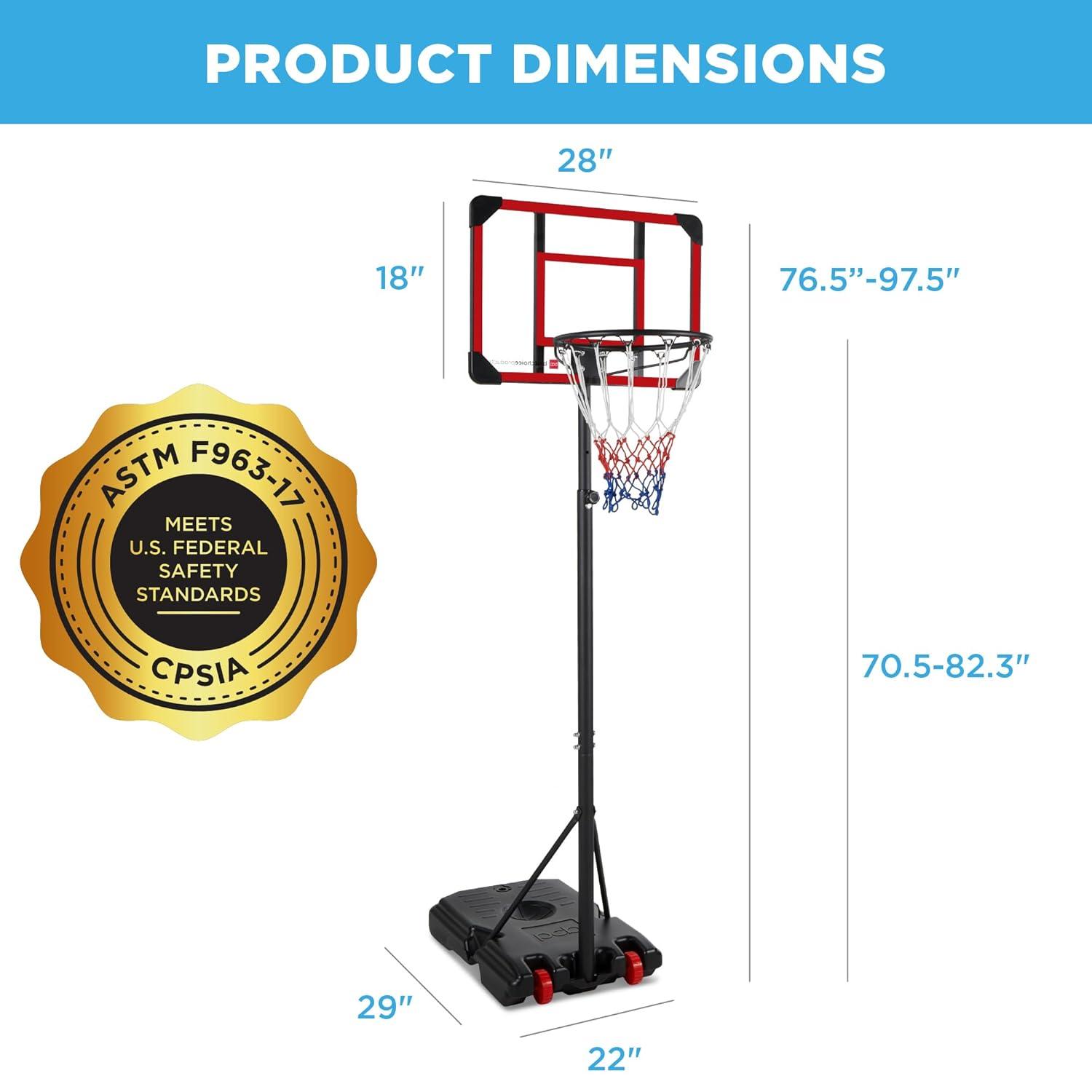 Best Choice Products Kids Height-Adjustable Basketball Hoop, Portable Backboard System w/ 2 Wheels - Red/White