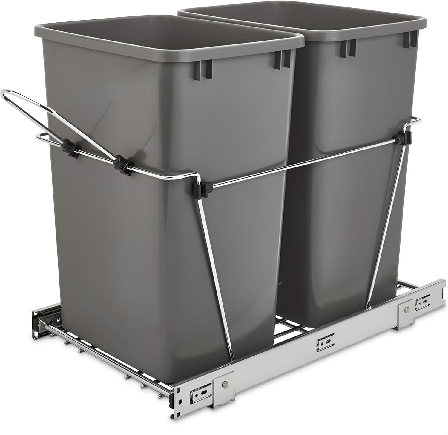 Rev-A-Shelf Double Pull Out Trash Can 27 Qt for Kitchen
