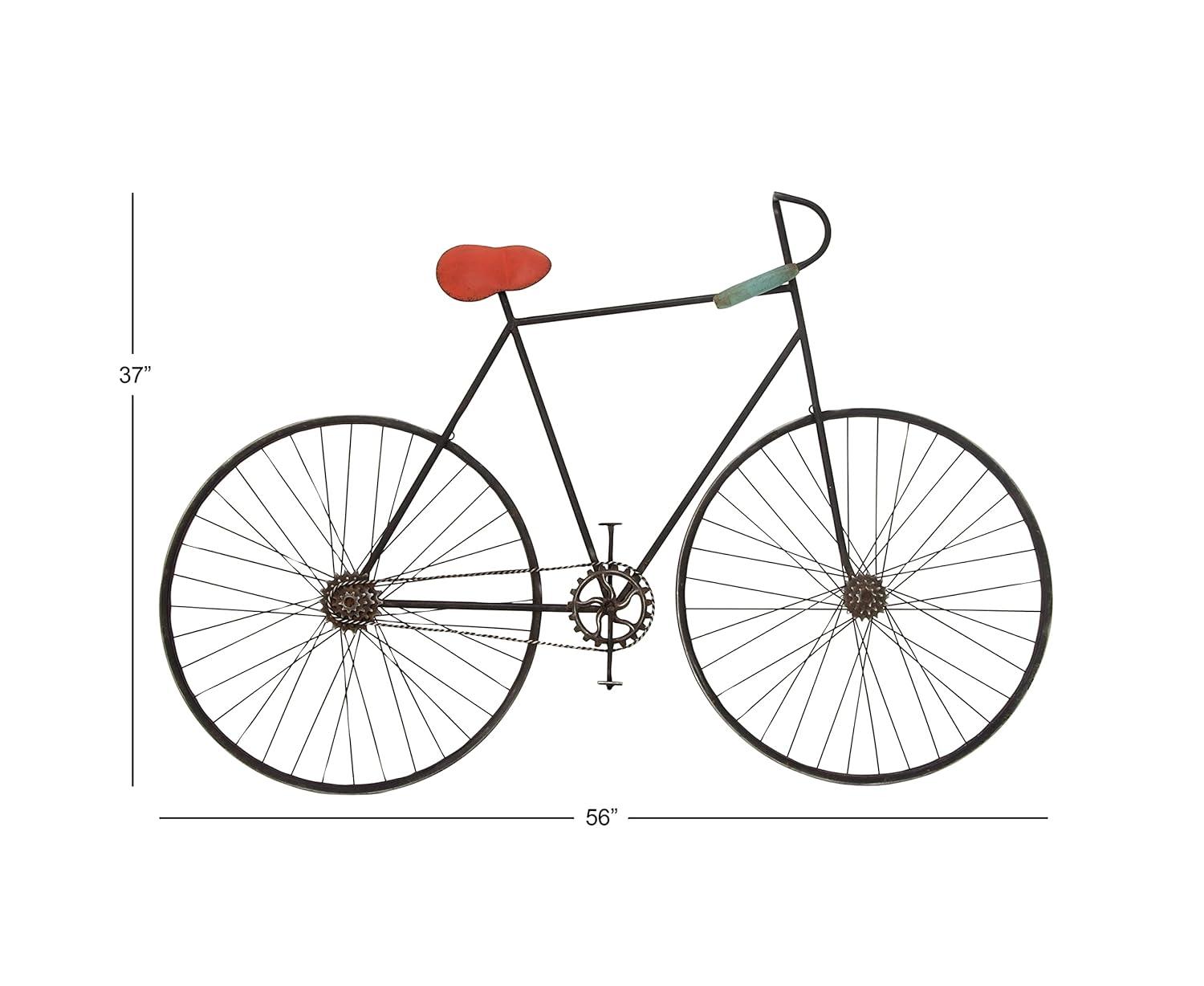 Deco 79 Metal Bike Wall Decor with Seat and Handles, 56" x 3" x 37", Black