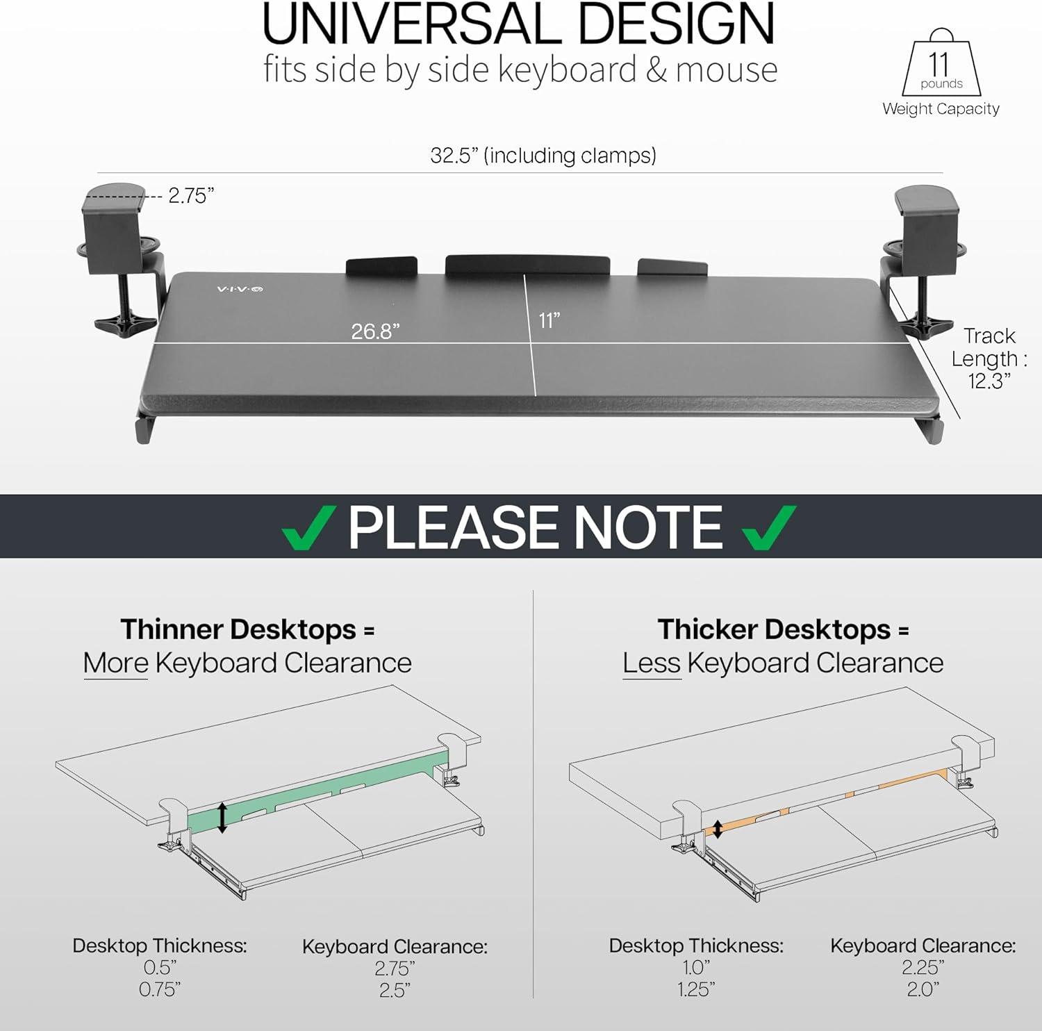 White Adjustable Steel Clamp-On Keyboard Tray with Drawer