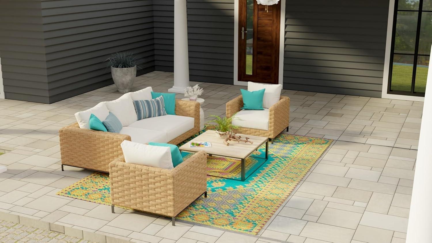 Oriental Turkish Aqua Indoor/Outdoor Area Rug - Reversible, UV Resistant