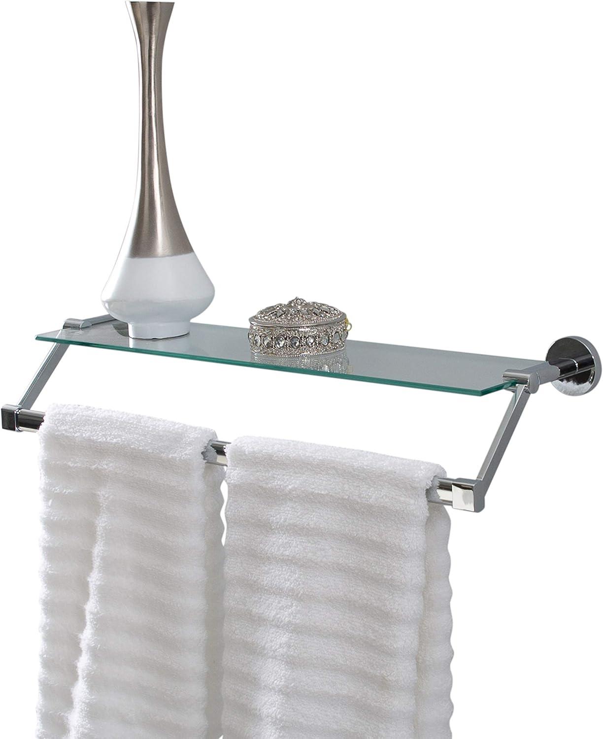 Mounted Glass Shelf with Towel Bar Chrome - Organize It All: Wall-Mounted Storage, Metal Frame, No Tools Assembly