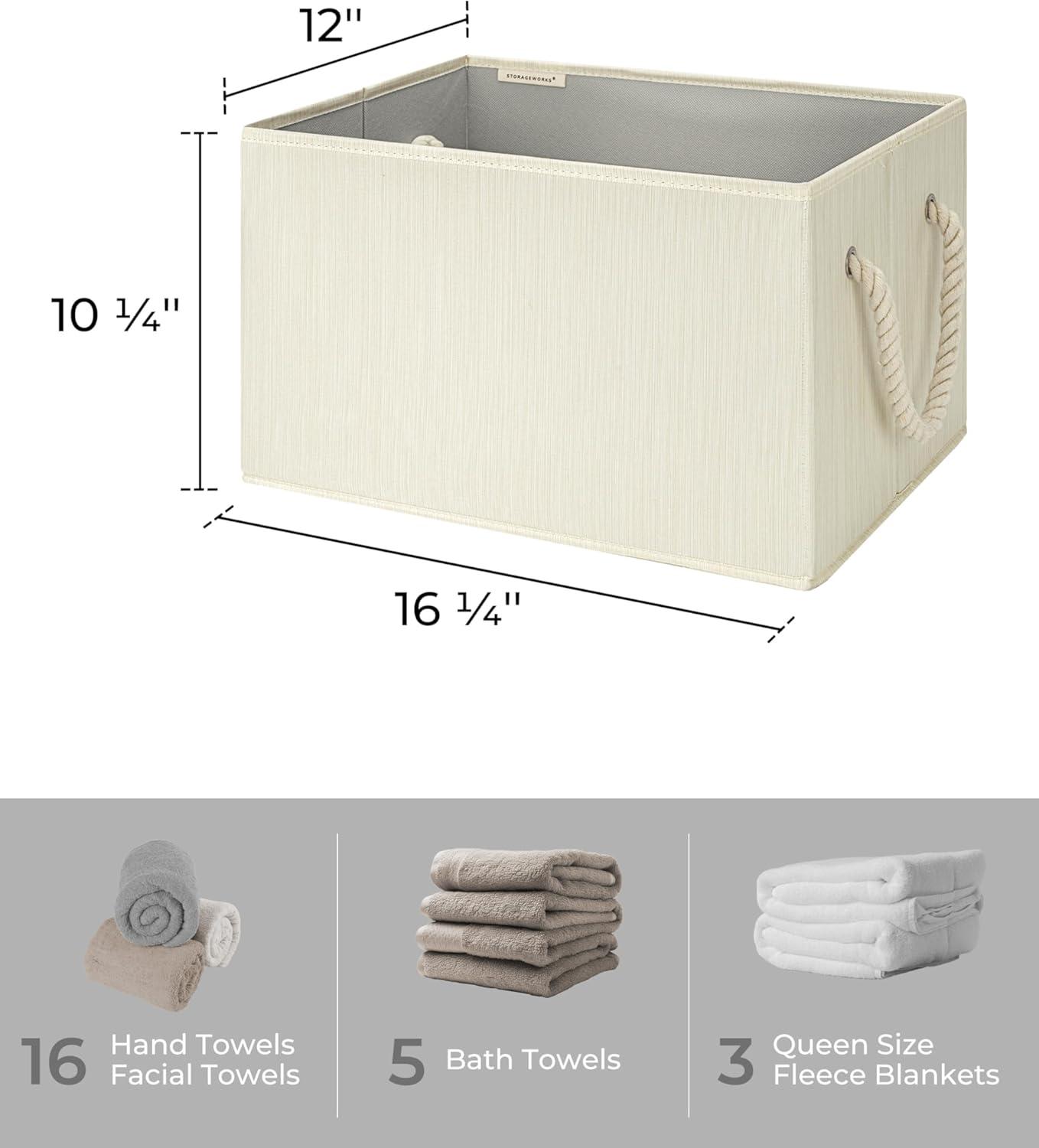 Beige and Ivory Foldable Fabric Storage Bins with Handles, 3-Pack