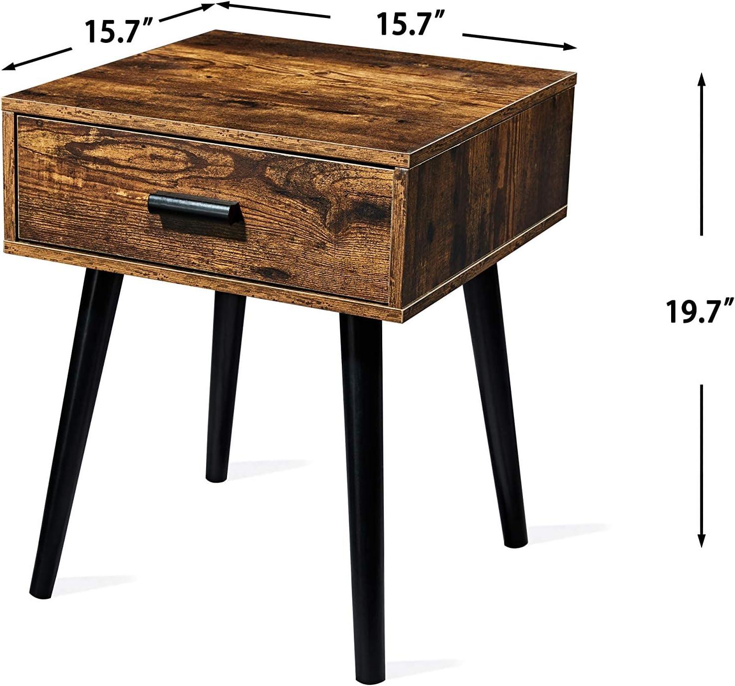 Rustic Brown Wood Nightstand with Drawer and Black Legs