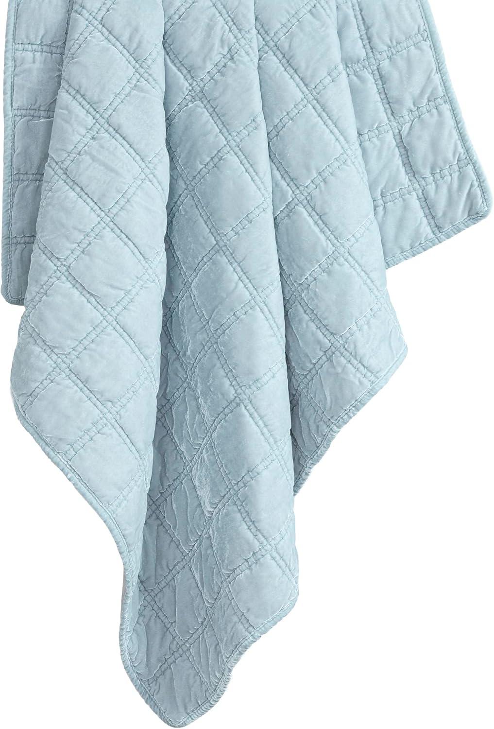 Icy Blue Faux Silk Velvet Quilted Throw Blanket 50x60 Inch