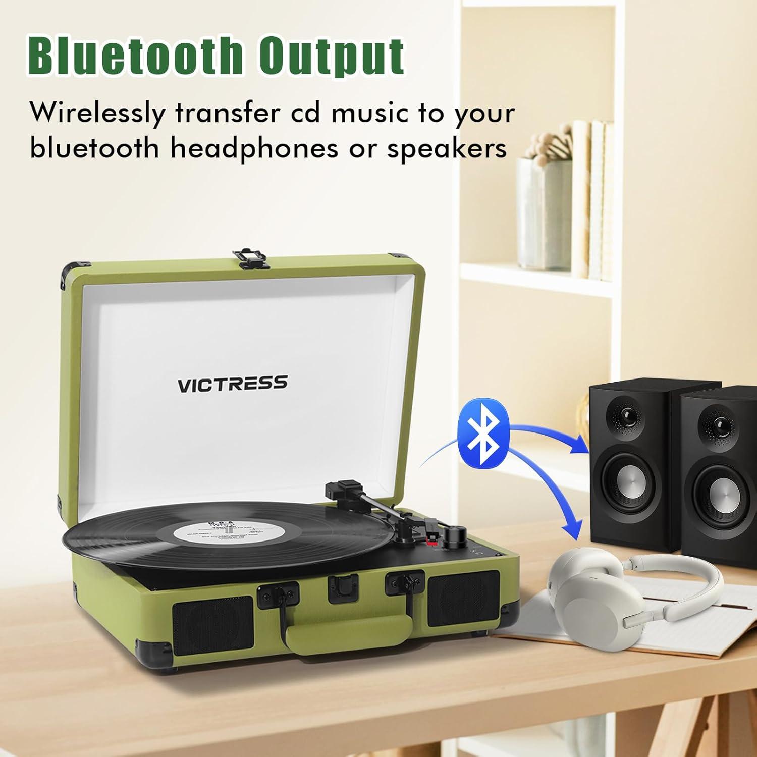 Victrola Journey 3-Speed Bluetooth Suitcase Record Player - Mint: Belt Drive Turntable