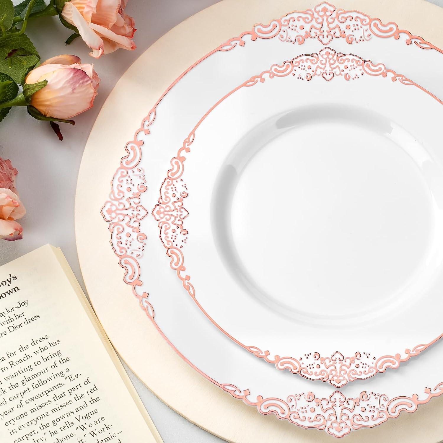 Rosdorf Park Plastic Plates,Disposable,Party,Thanksgiving,350PCS,100 Rim Plates,50 ware,50Napkins