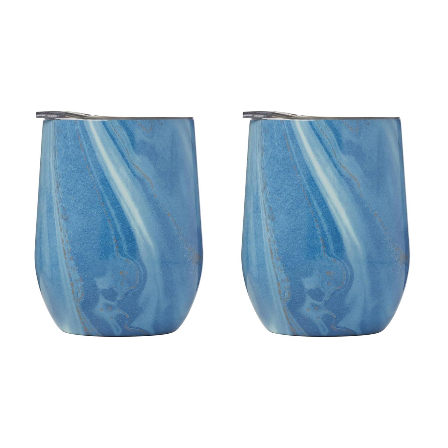 Cambridge ECW3BLCB2DS Blue 2 Pack of 12 oz Geode Decal Stainless Steel Wine Tumblers