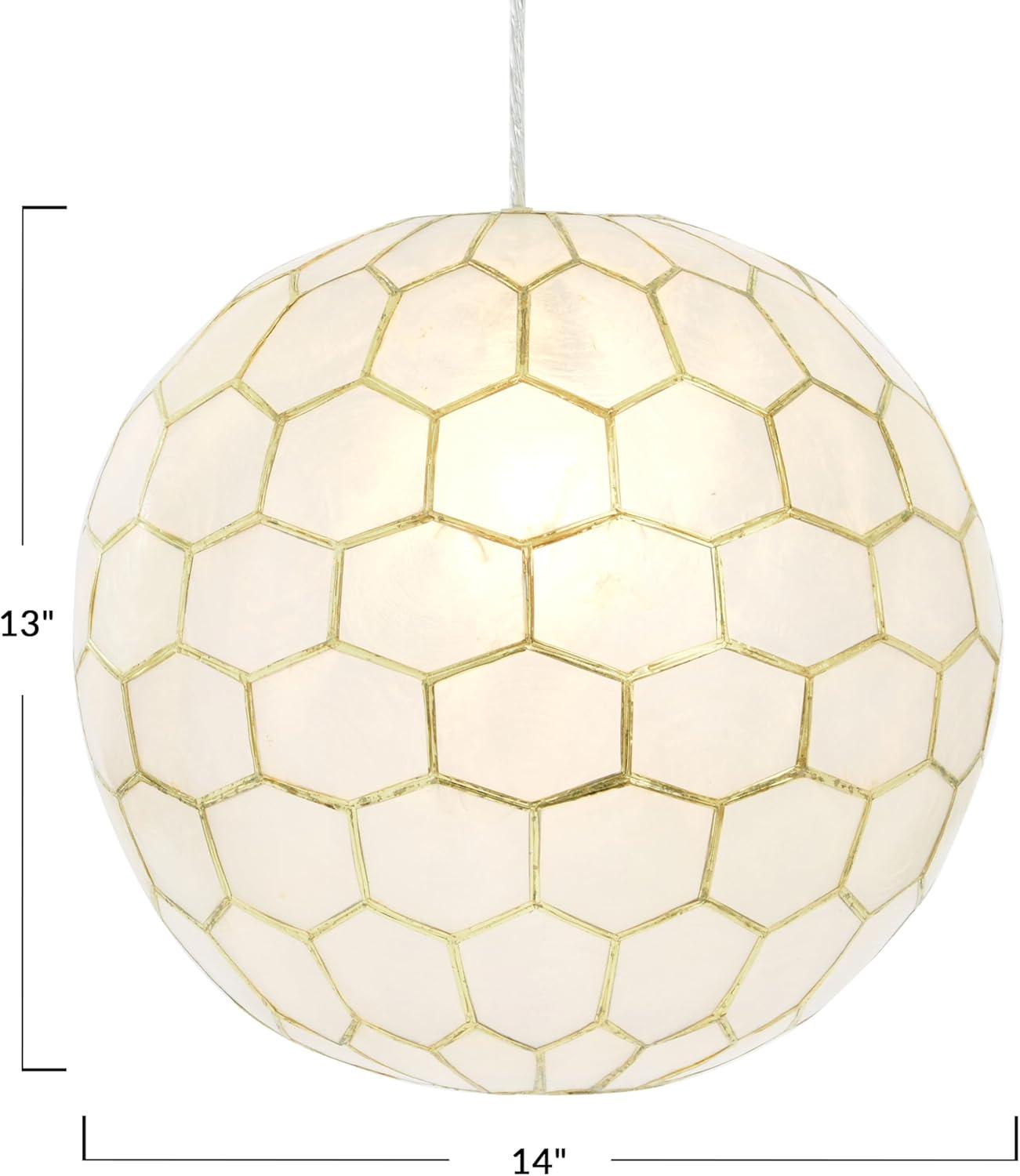 Creative Co-Op Capiz Honeycomb Globe Pendant Light, Capiz White Seashells with Antique Gold