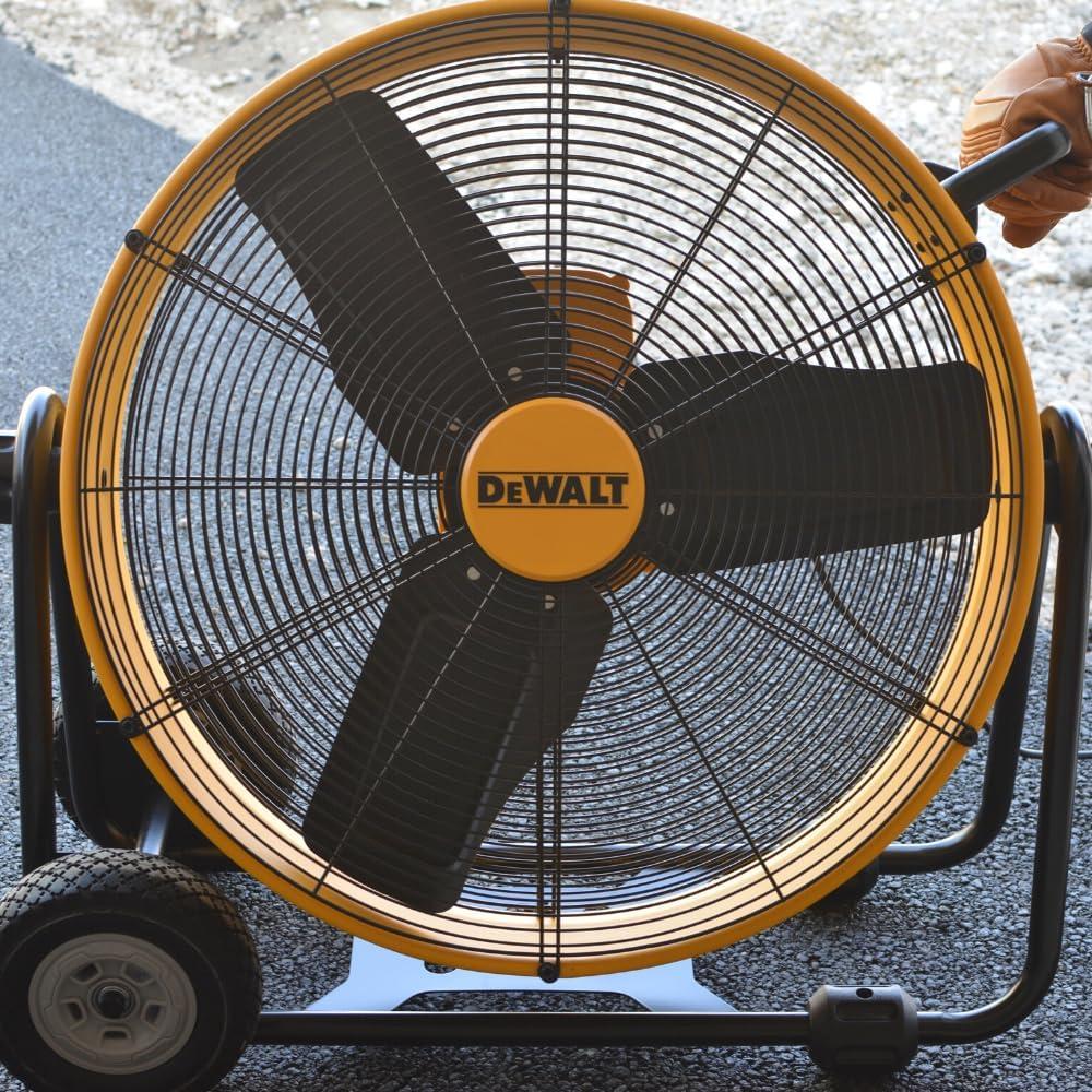 Yellow High-Velocity 30" Industrial Drum Floor Fan with Metal Blades