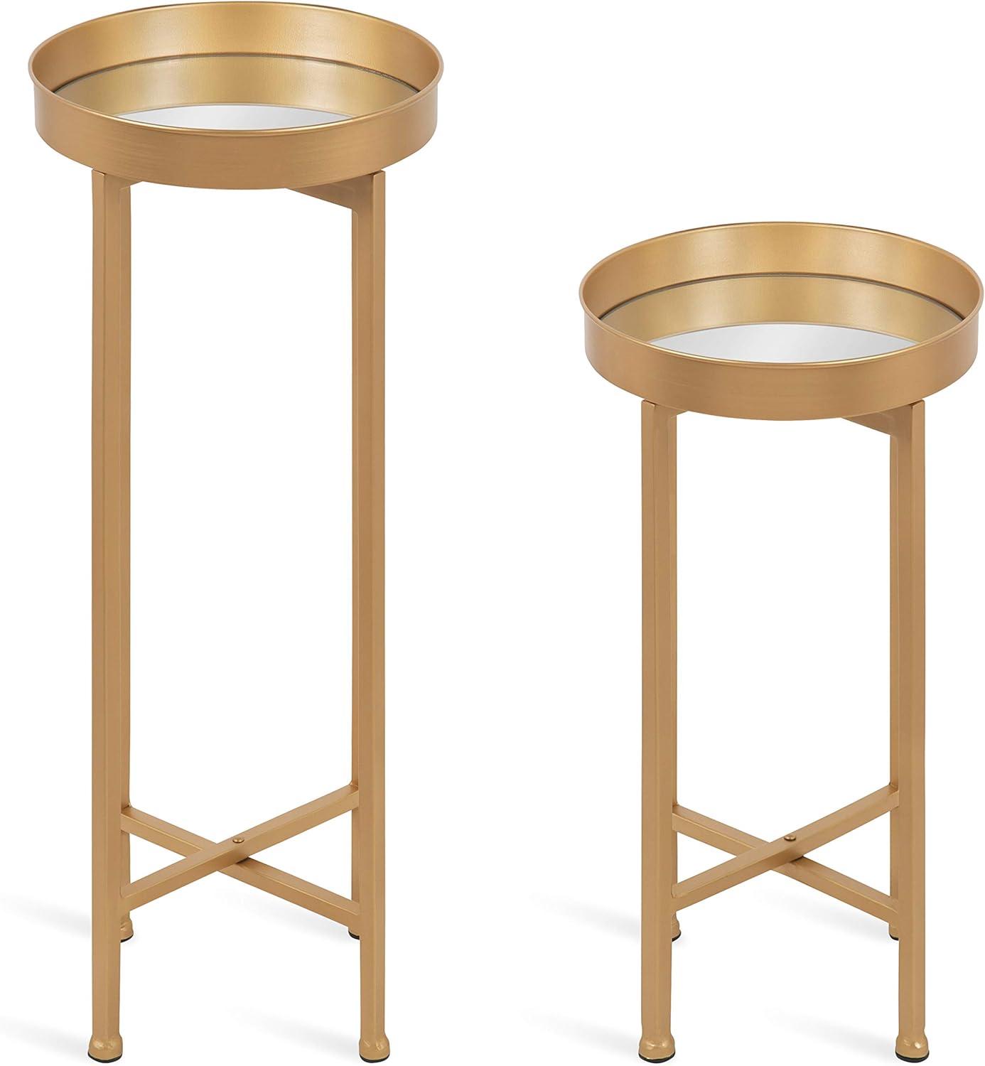 Kate and Laurel Celia Round Metal Foldable Tray Table Set