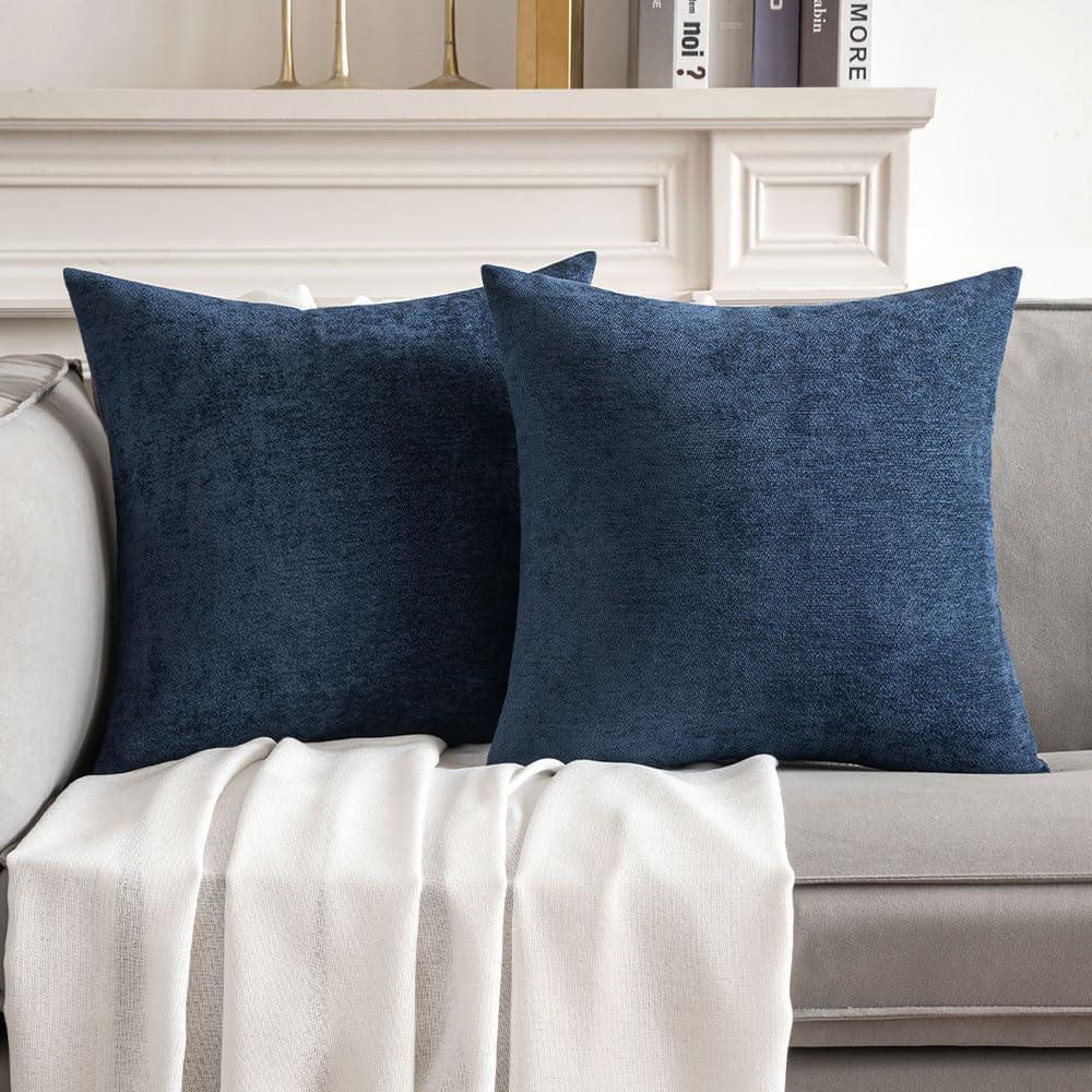 Navy Blue 18"x18" Textured Polyester Euro Throw Pillow Covers