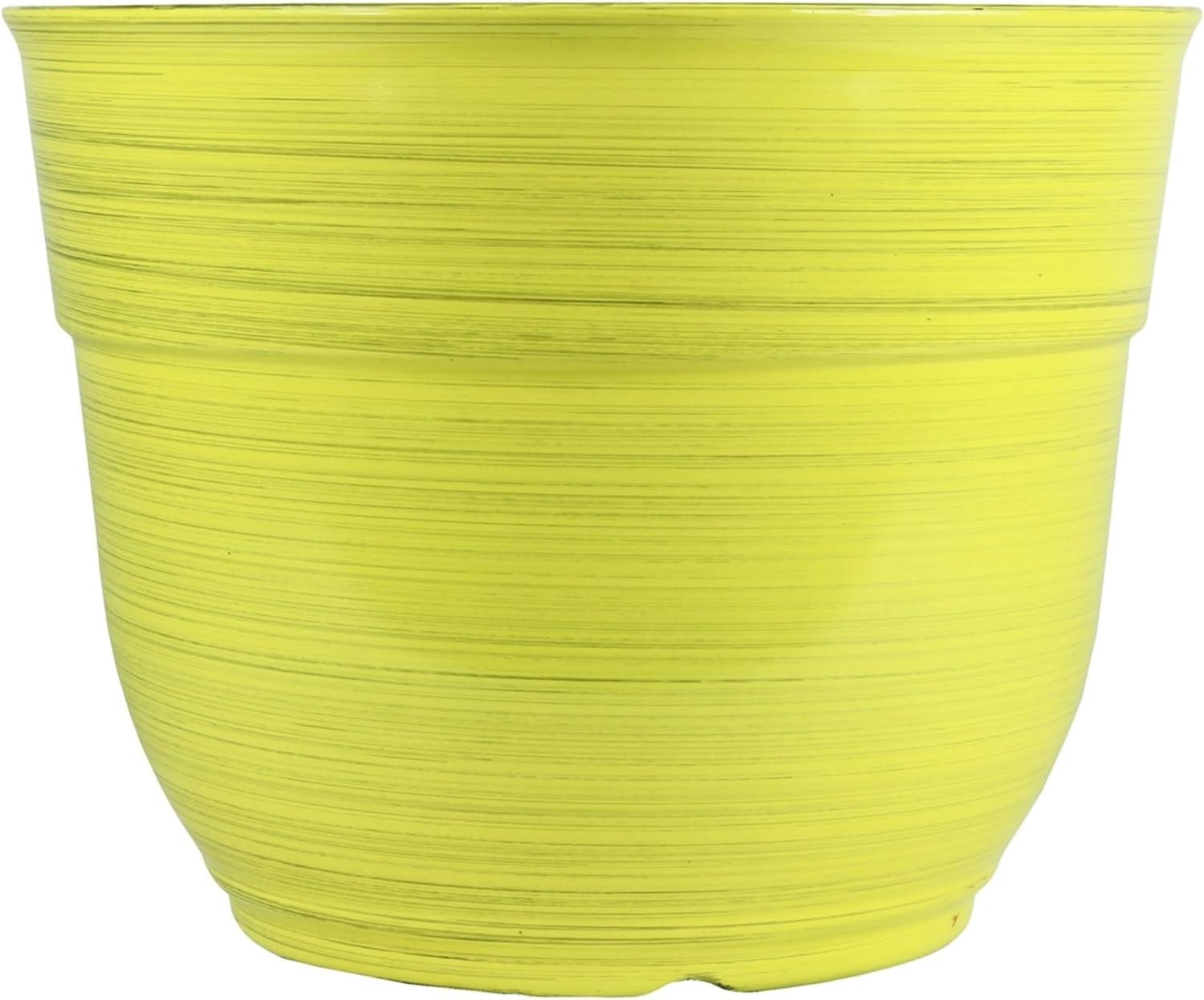 Garden Elements Indoor/Outdoor Glazed Brushed Happy Plastic Planter, Large, Bright Yellow, 15"