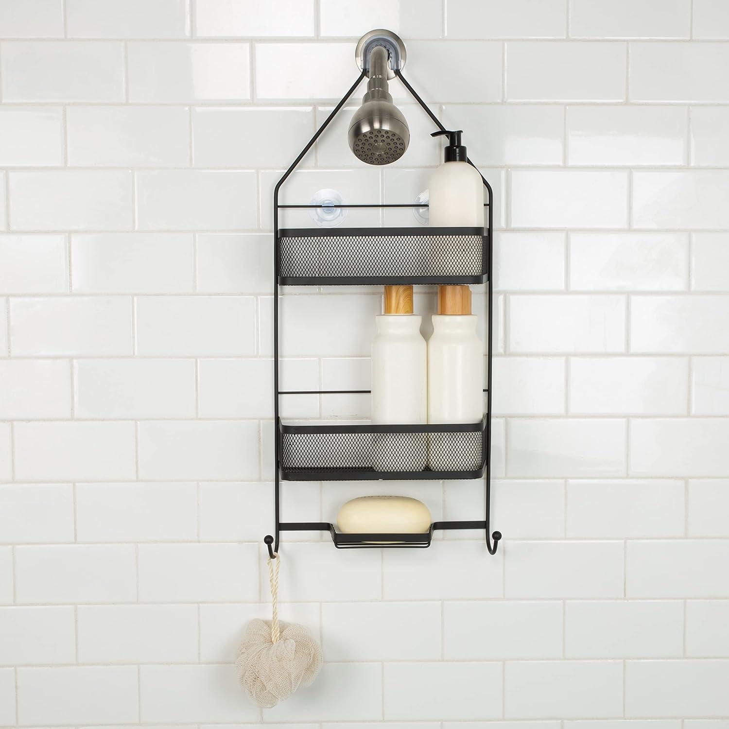 Bath Bliss Mesh Collection Deluxe Two Shelf Shower Caddy in Matte Black