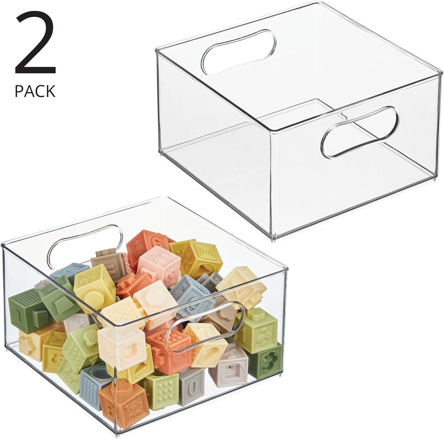 mDesign Deep Plastic Home Storage Organizer Bin, Built-In Handles, 8 Pack, Clear