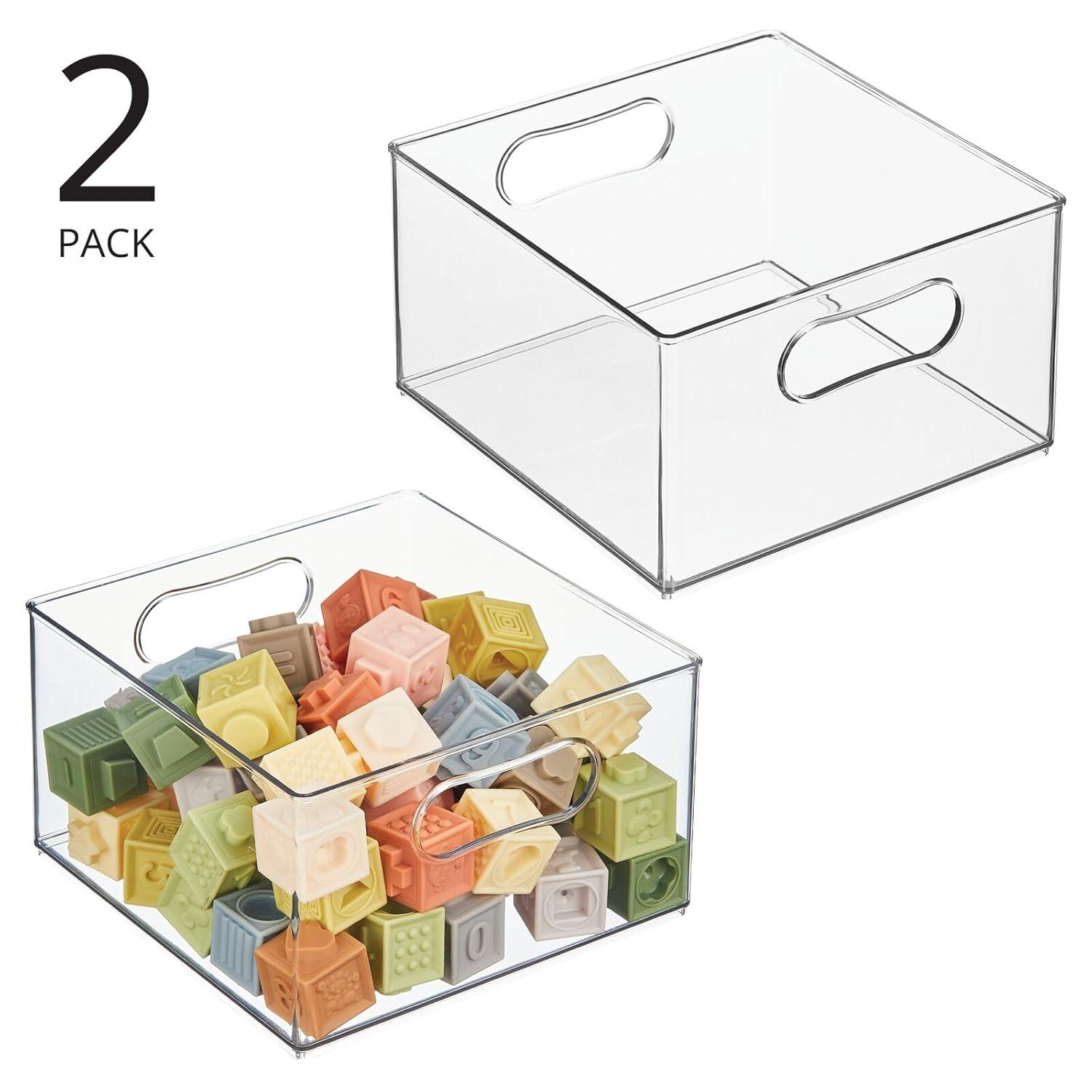 mDesign Deep Plastic Home Storage Organizer Bin, Built-In Handles, 8 Pack, Clear