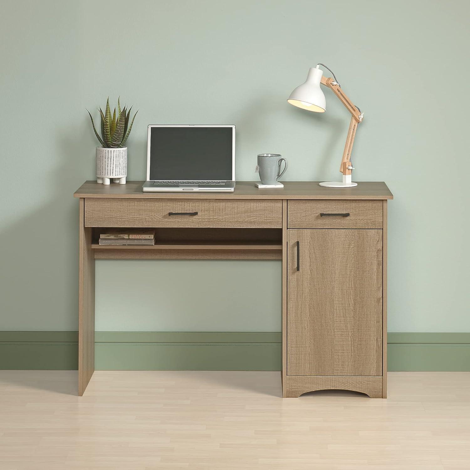 Summer Oak Wood Computer Desk with Drawer and Keyboard Tray