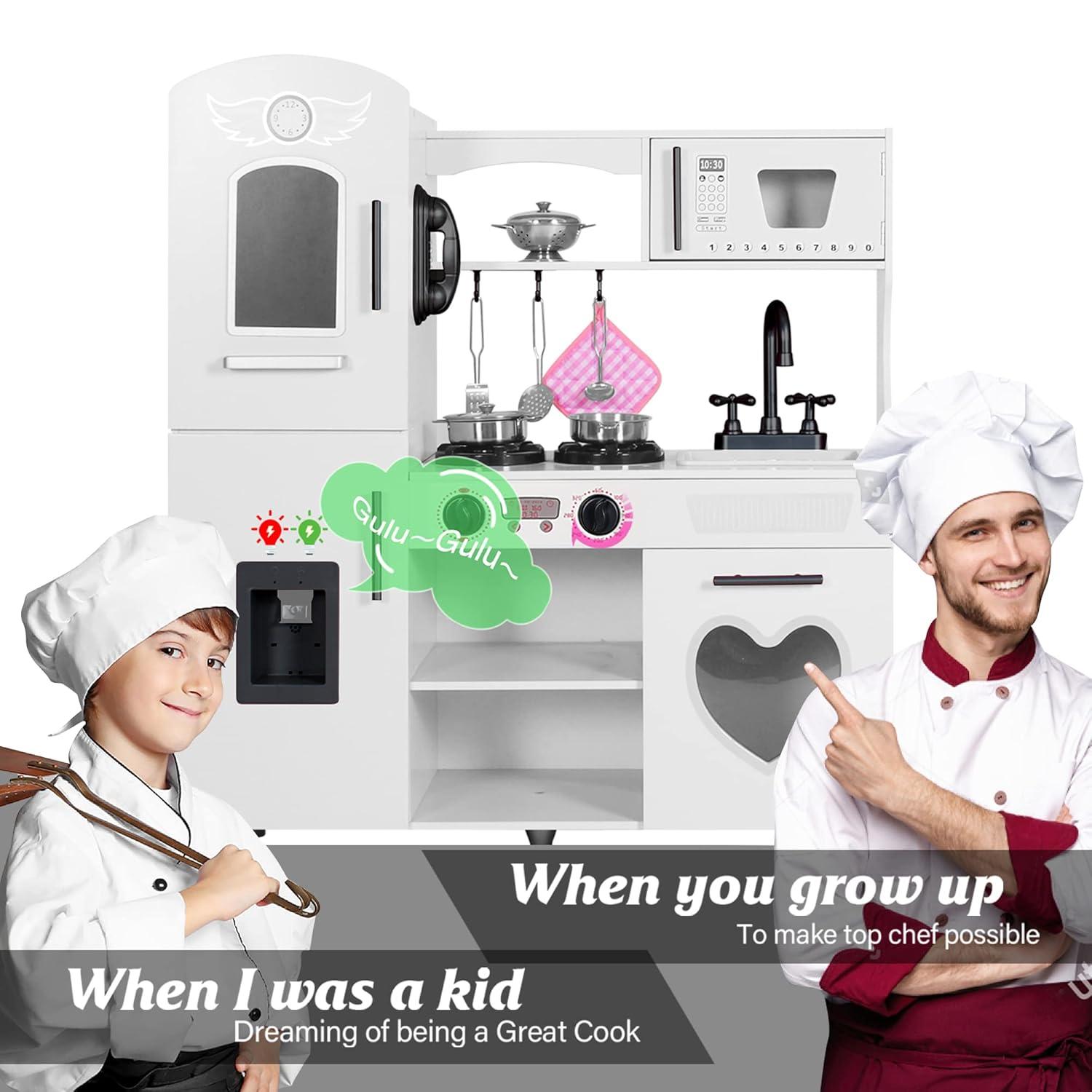 TaoHFE Play Kitchen, Pink Kids Kitchen Set for Girls Kitchen Set for Kids Ages 6-8 Gift Toddler Kitchen Set for Kid Age 3+ Kitchen Playset with Lights & Sounds Wooden Toy Kitchen Playset Gift