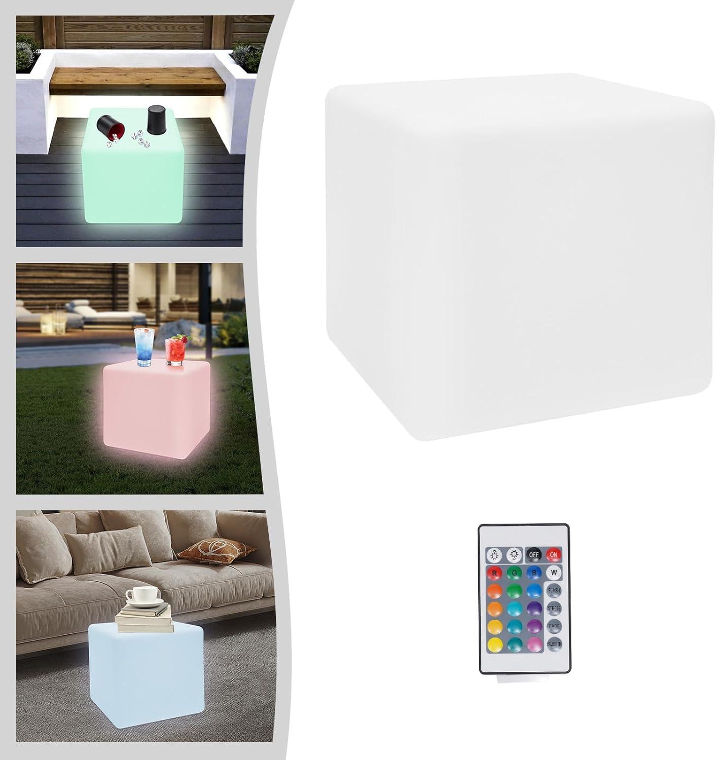 Rechargeable LED Cube Chair, 16 Colors Remote Conctrol Glow Furniture Stool Table with 4 Lighting Modes, LED Fun Seat Furniture Night Light for Home Outdoor Pool Bar Party Deco ﻿ (16 inch)