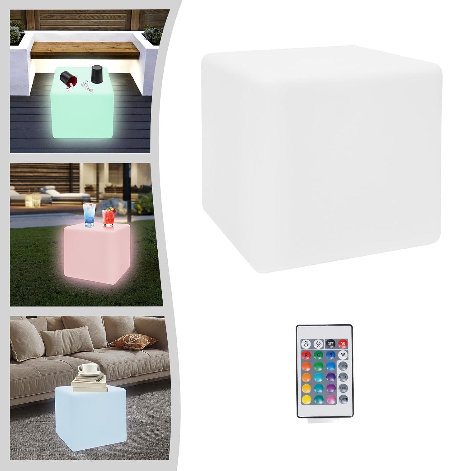 Rechargeable LED Cube Chair, 16 Colors Remote Conctrol Glow Furniture Stool Table with 4 Lighting Modes, LED Fun Seat Furniture Night Light for Home Outdoor Pool Bar Party Deco ﻿ (16 inch)