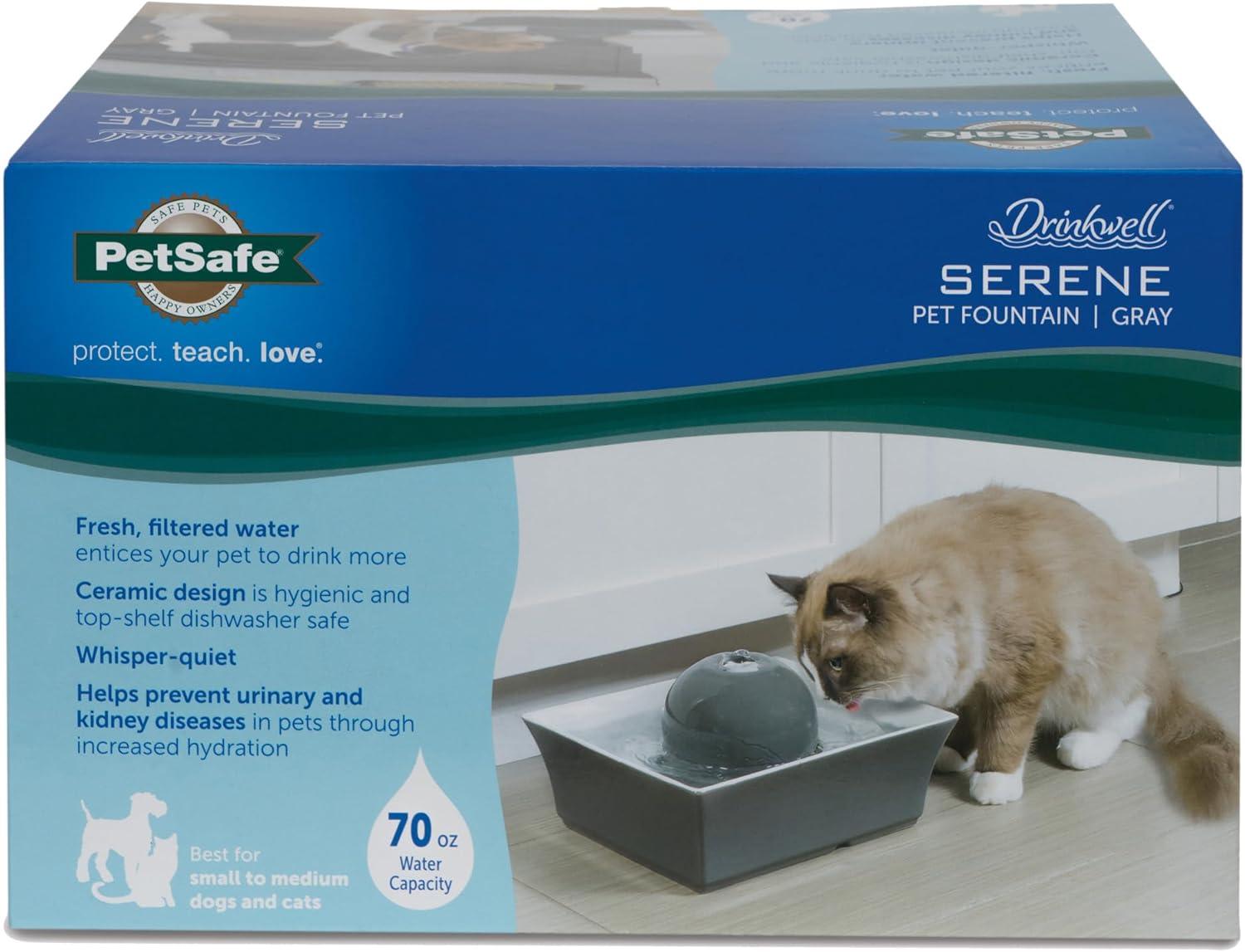 Gray Ceramic Automatic Pet Water Fountain with 70 oz Capacity