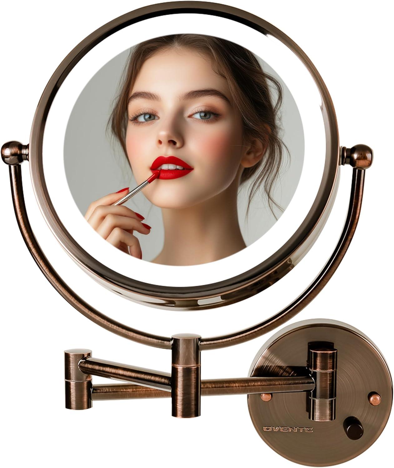 Ovente Wall Mounted Vanity Makeup Mirror 8.5 Inch with 7X Magnification and Natural LED Lights, Double-Sided with Hardwired Electrical Connection