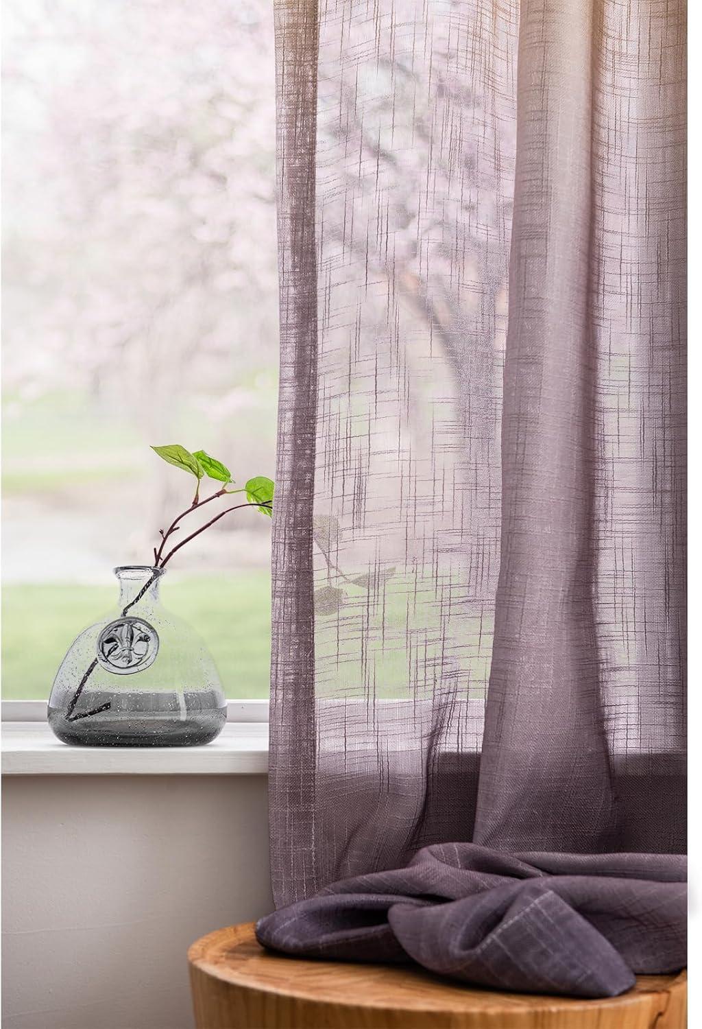 Melodieux Yellow Grey Linen Textured Ombre Semi Sheer Curtains 63 Inches Length for Bedroom Living Room Kids Nursery Golden Sunshine Rod Pocket Gradient Drapes, 52 x 63 Inch (2 Panels)