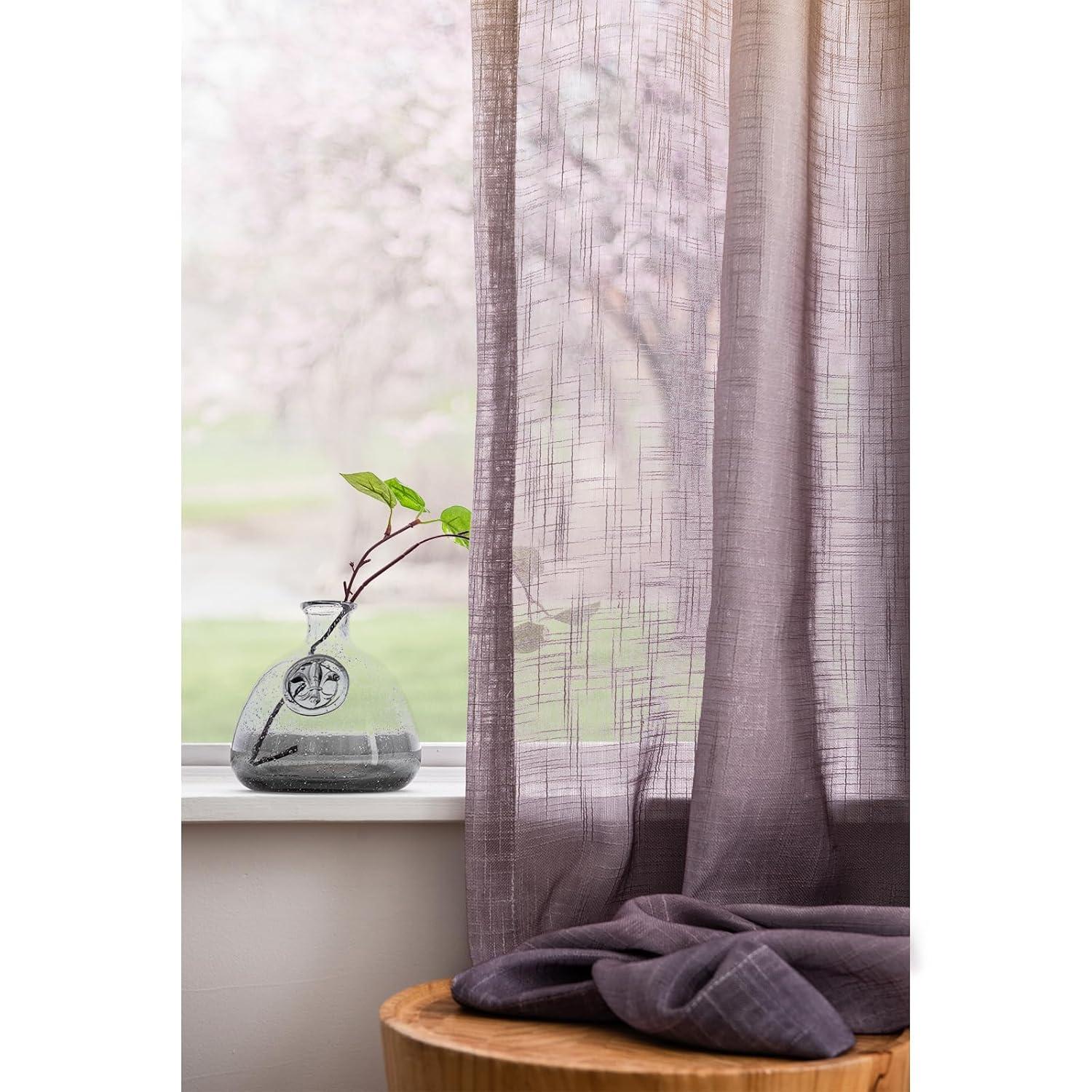 Melodieux Yellow Grey Linen Textured Ombre Semi Sheer Curtains 63 Inches Length for Bedroom Living Room Kids Nursery Golden Sunshine Rod Pocket Gradient Drapes, 52 x 63 Inch (2 Panels)