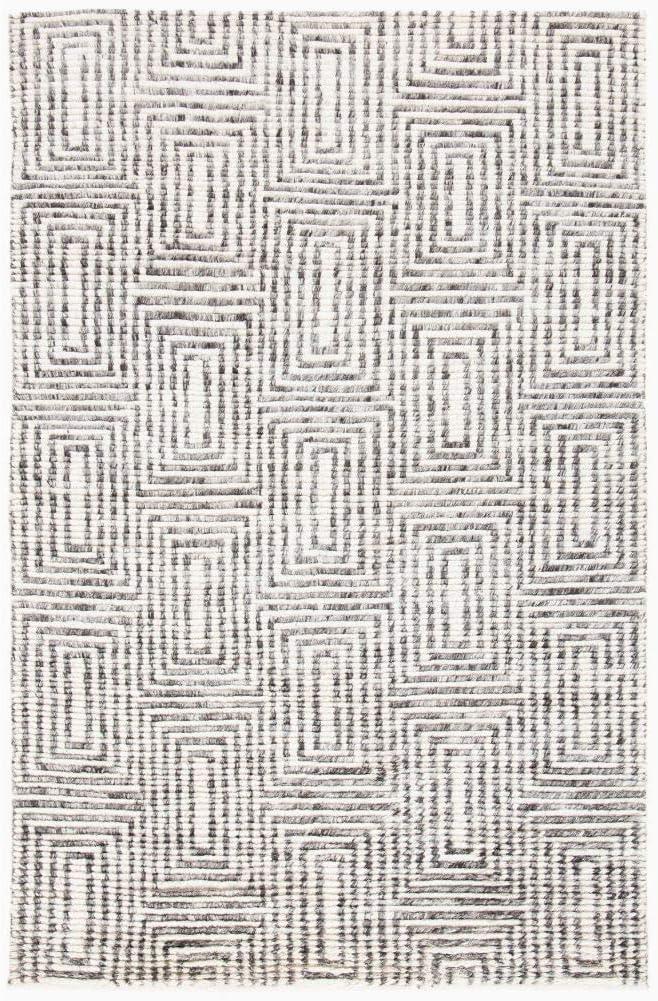 Hand-Knotted Black and Ivory Wool Geometric 4' x 6' Rug