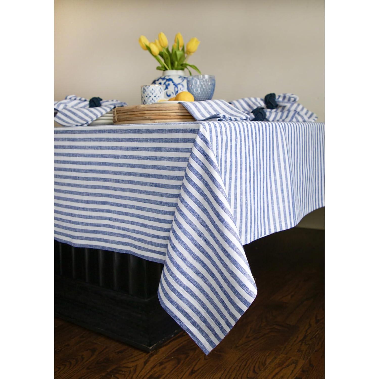 Solino Home Amalfi Stripe - 100% Pure Linen Tablecloth
