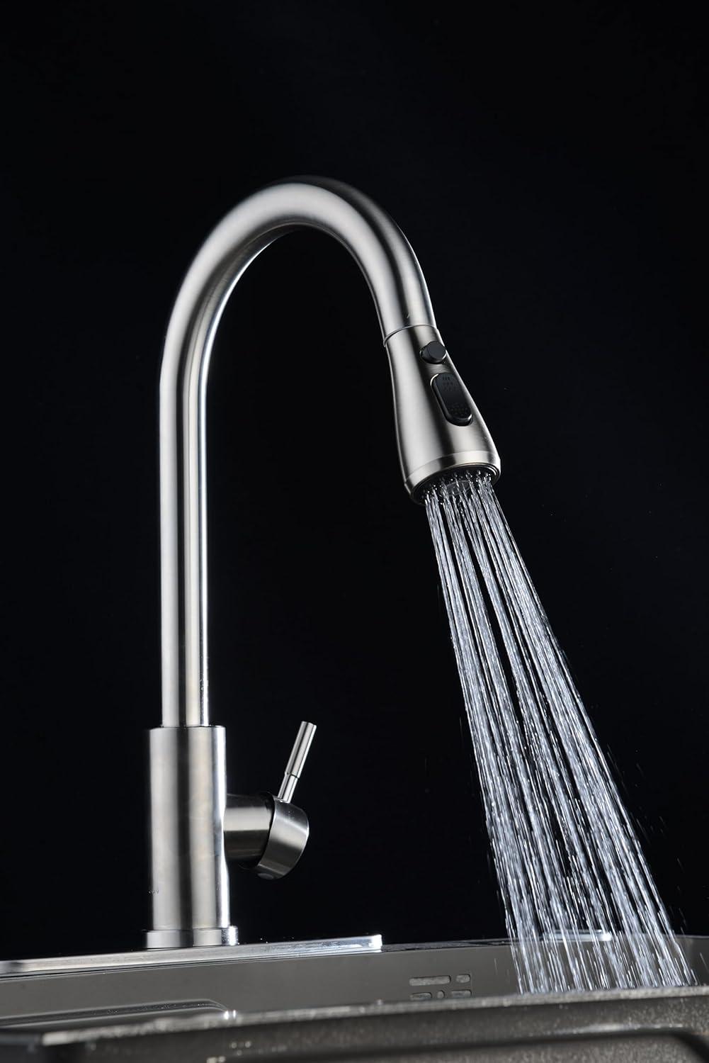 Brushed Nickel Kitchen Sink Faucet with Pull Down Sprayer Single Handle Single Hole Mixer Tap