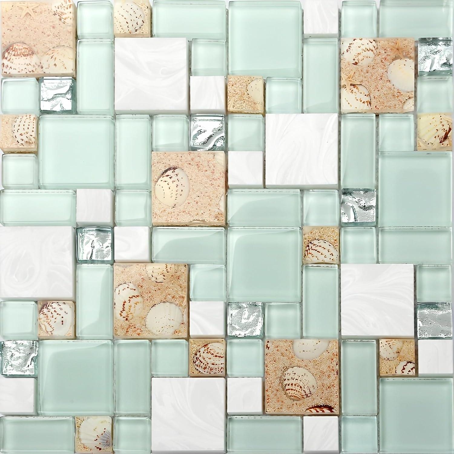 Lake Green and White Glass Stone Mosaic Tile Set