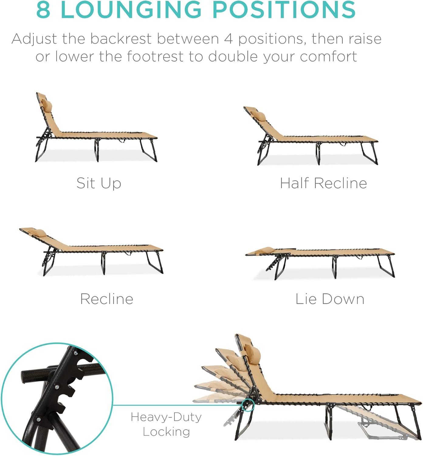 Best Choice Products Patio Chaise Lounge Chair, Outdoor Portable Adjustable Pool Recliner w/ Pillow - Tan