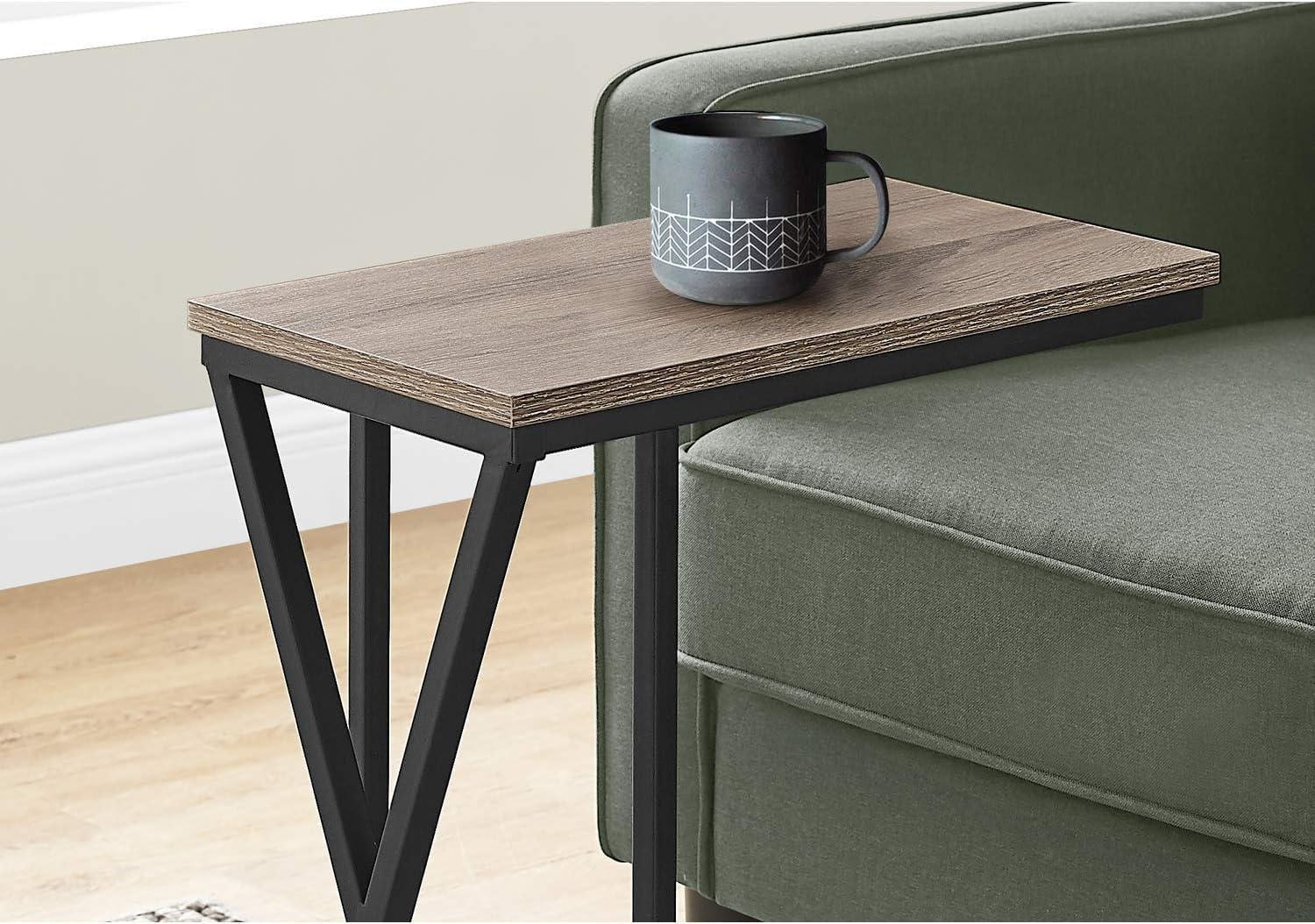 Modern Contemporary C-Shaped Black Metal & Woodgrain Accent Table