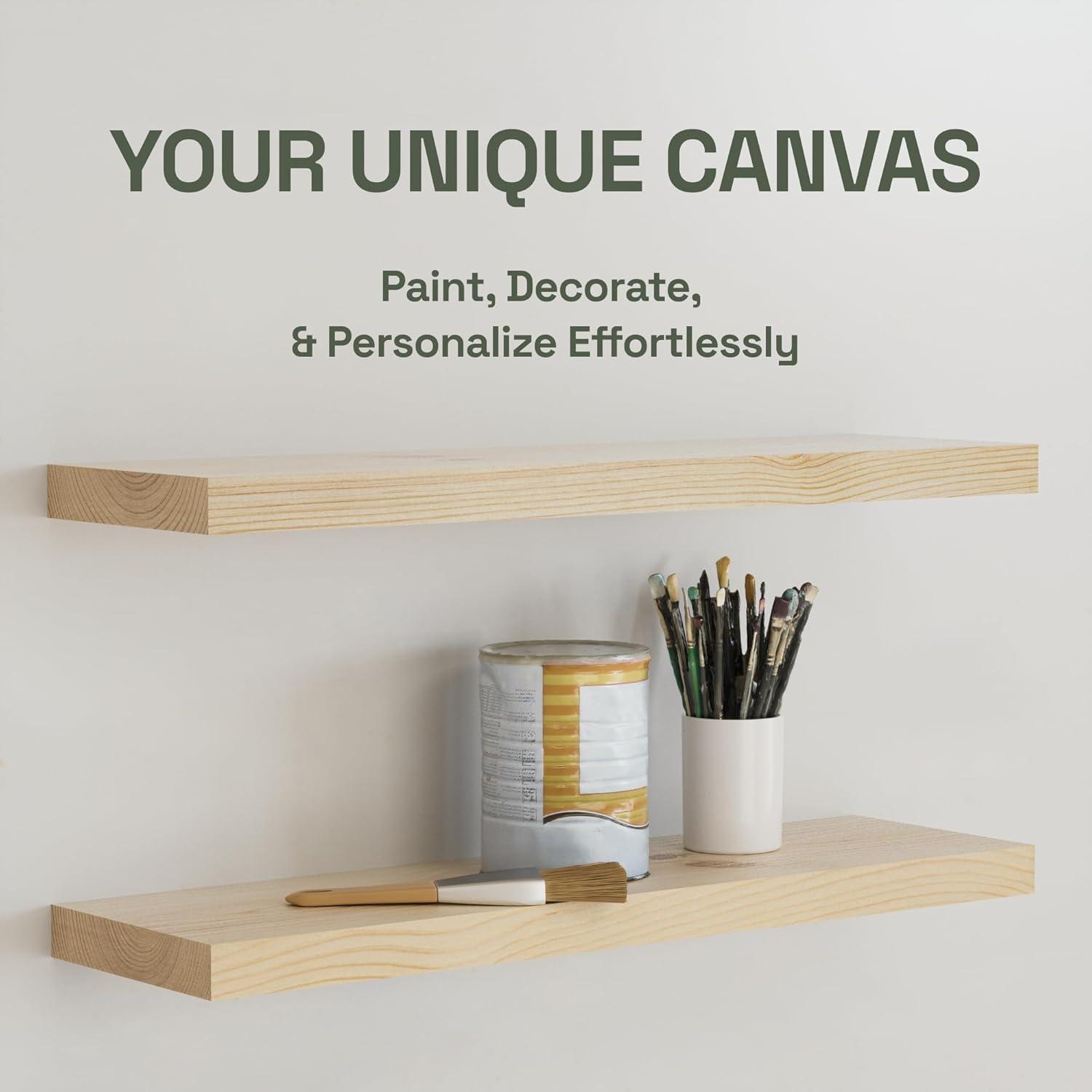 Baobab Workshop Solid Wood Floating Shelves, Wooden Shelves for Wall (Set of 2)