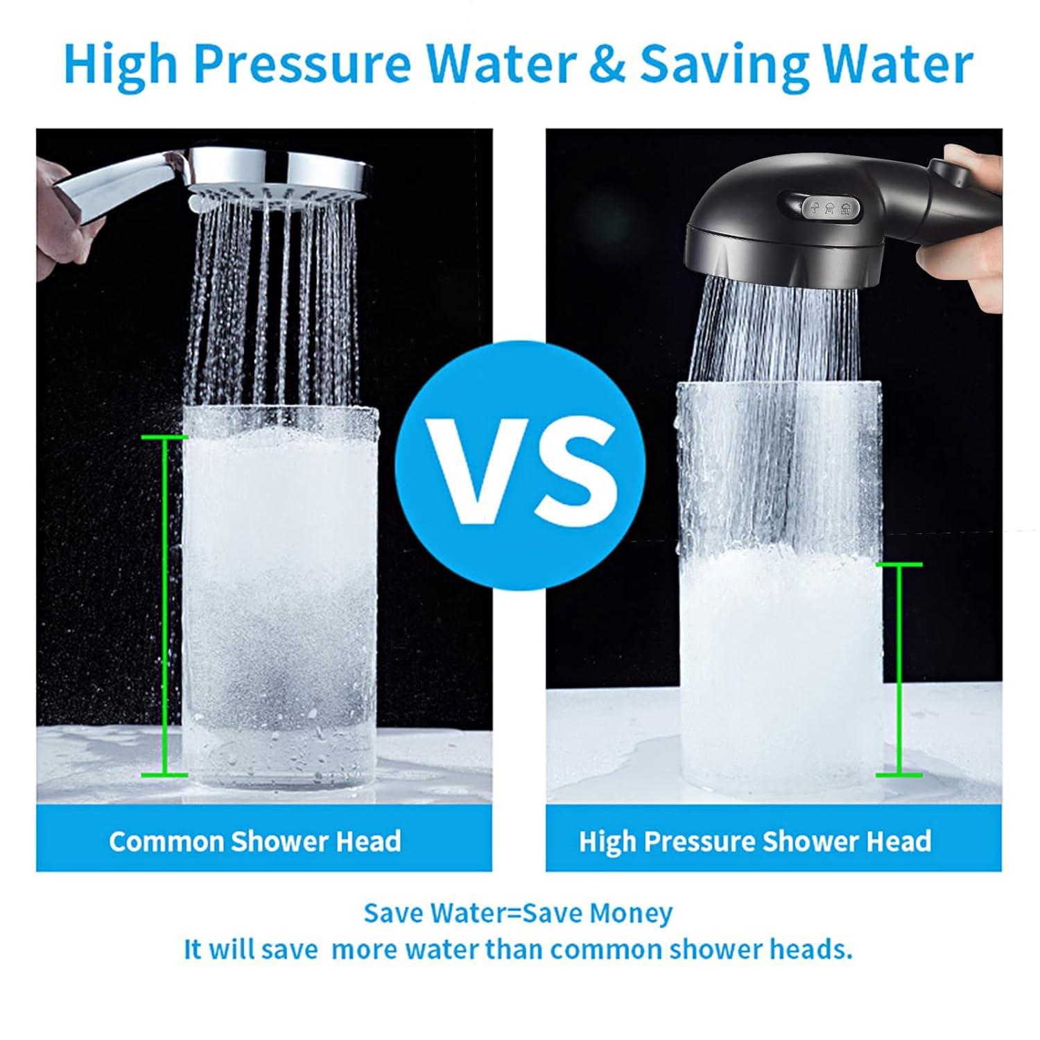 KAIYING Drill-Free High Pressure Handheld Shower Head with ONOFF Pause Switch 3 Spray Modes Water Saving Showerhead Detachable Puppy Shower Accessories (MShower Head (Chrome)+Bracket + Hose)